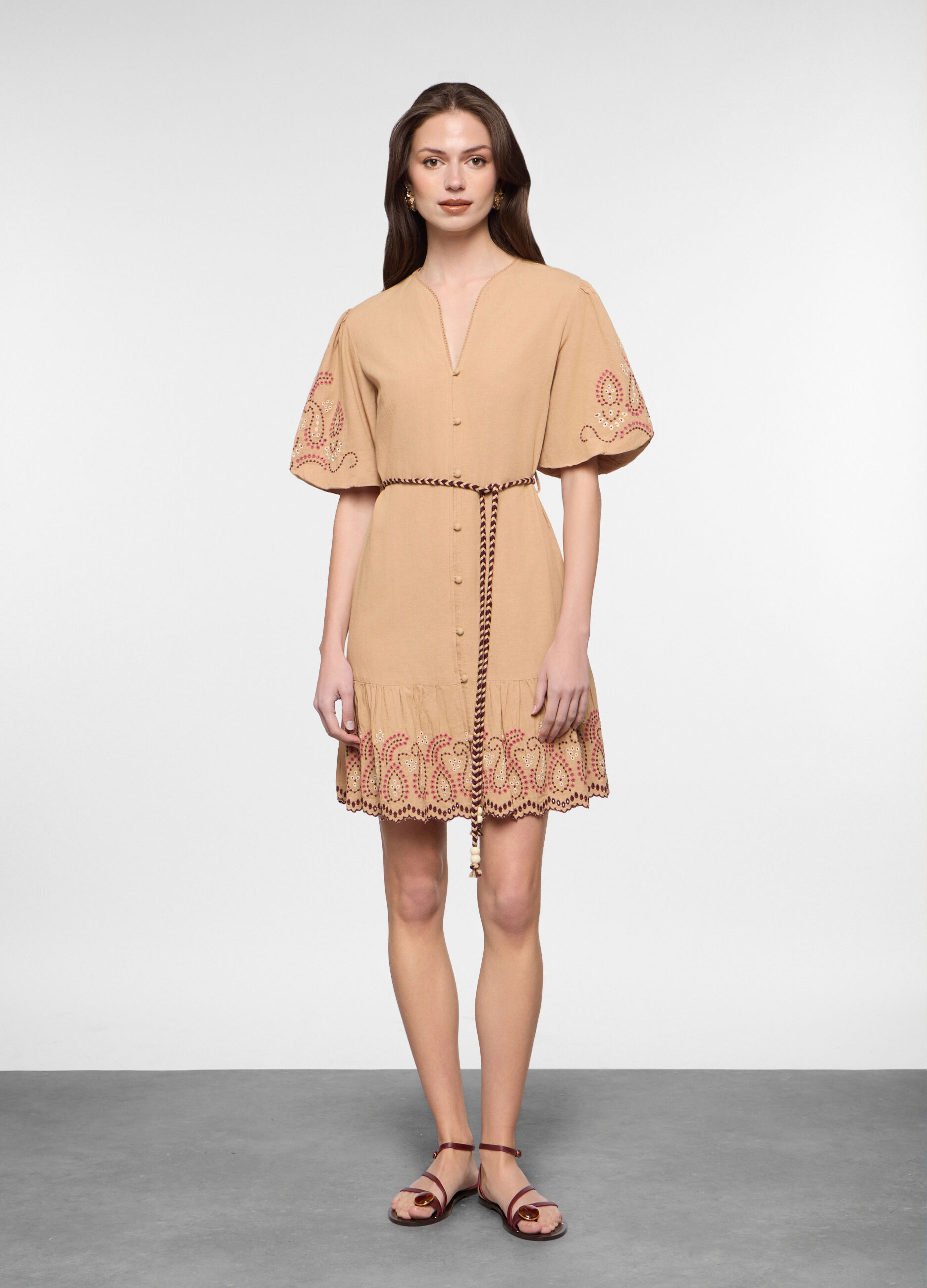 Abito corto fitted misto lino donna_0