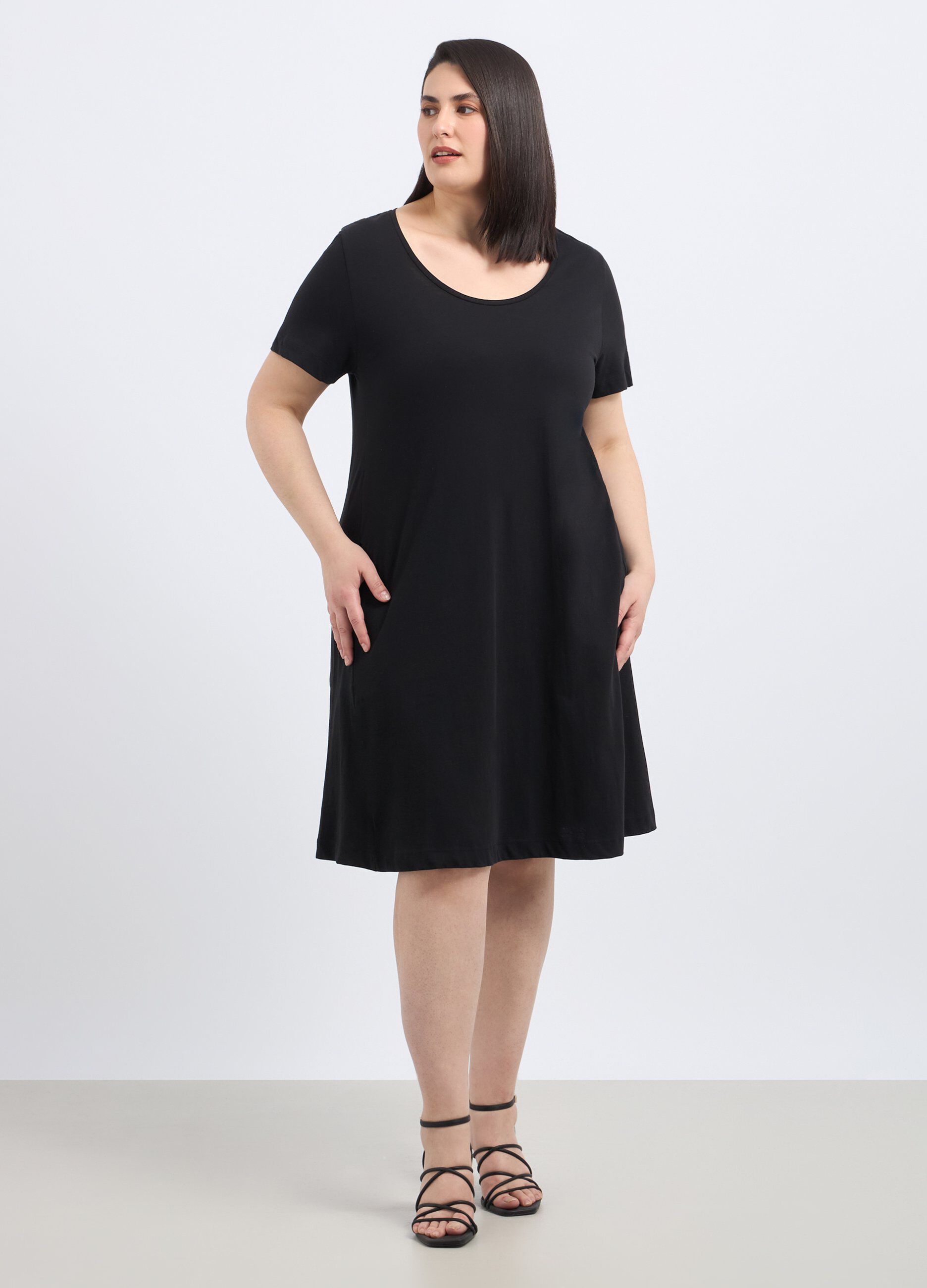 Abito corto svasato in puro cotone donna curvy_0