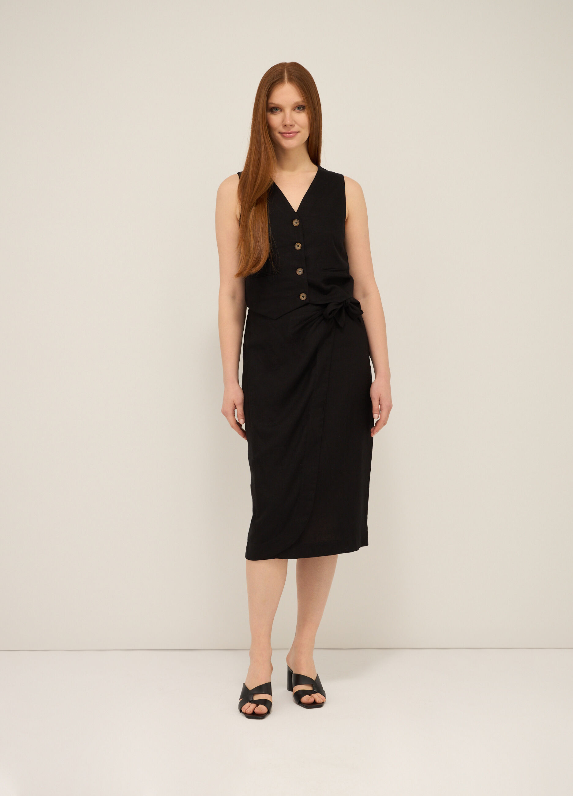 Gonna a portafoglio misto lino donna