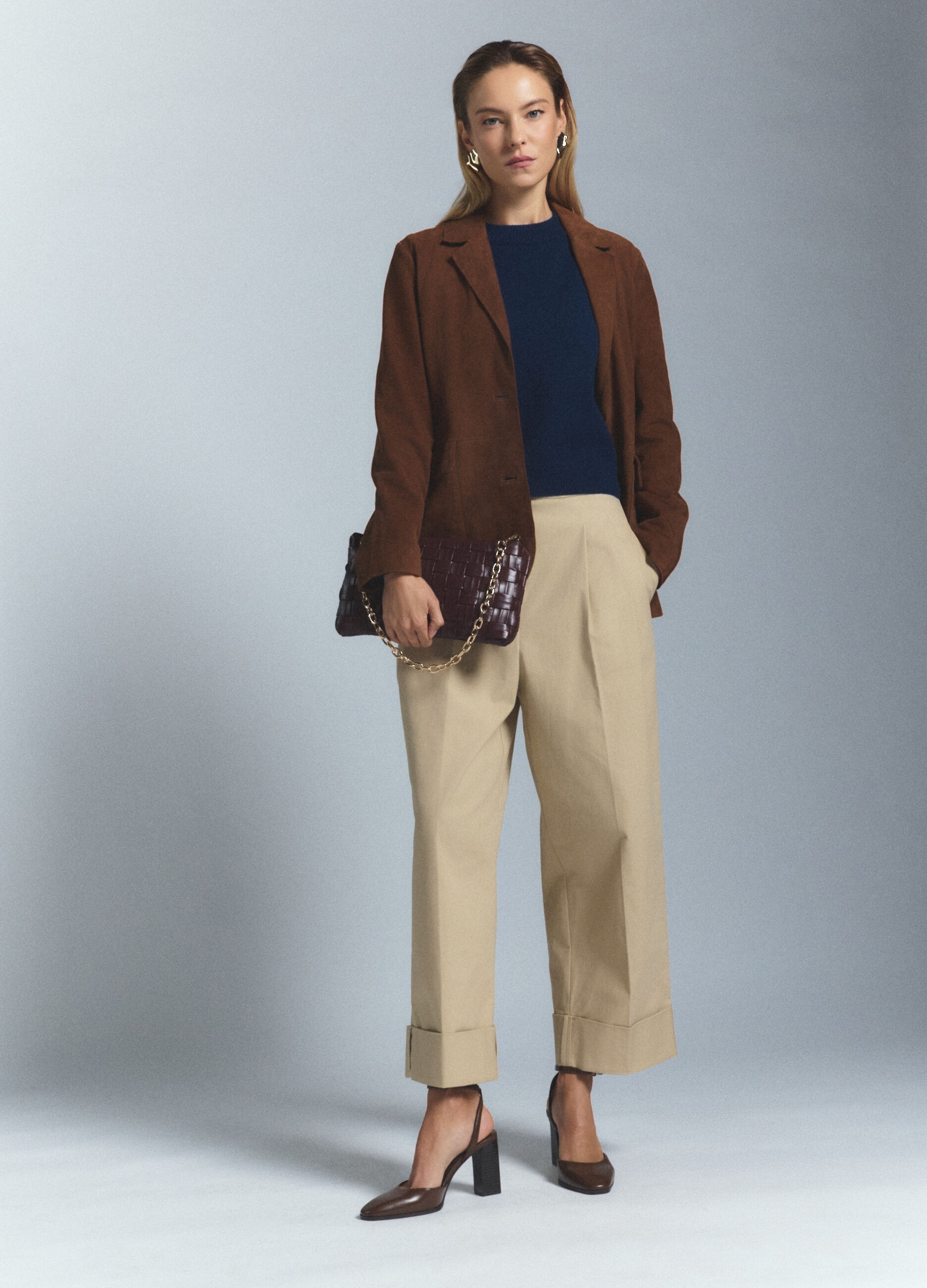 Pantaloni Straight Fit in twill di cotone stretch donna_0