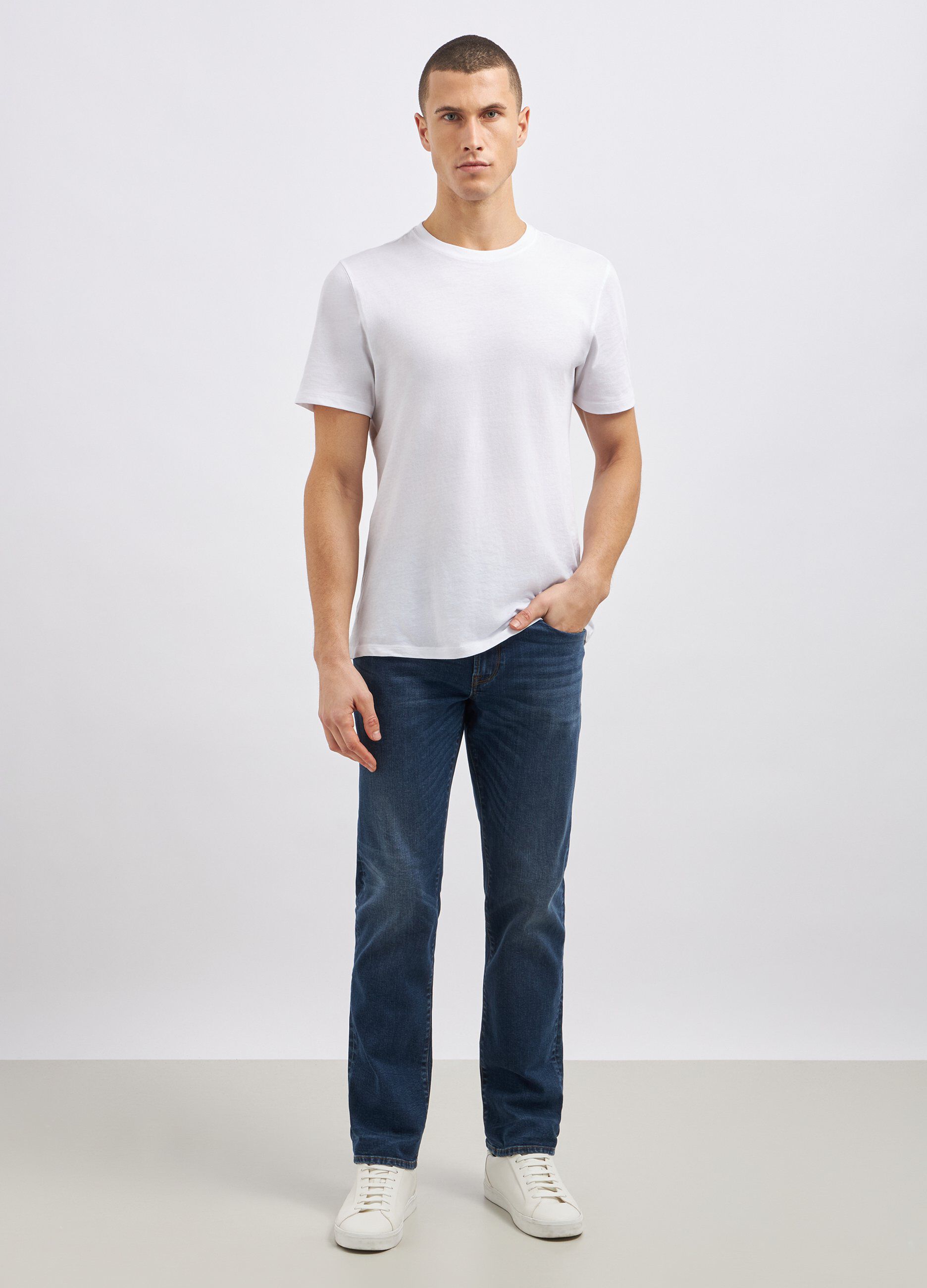 Pantaloni in denim di cotone stretch uomo_0