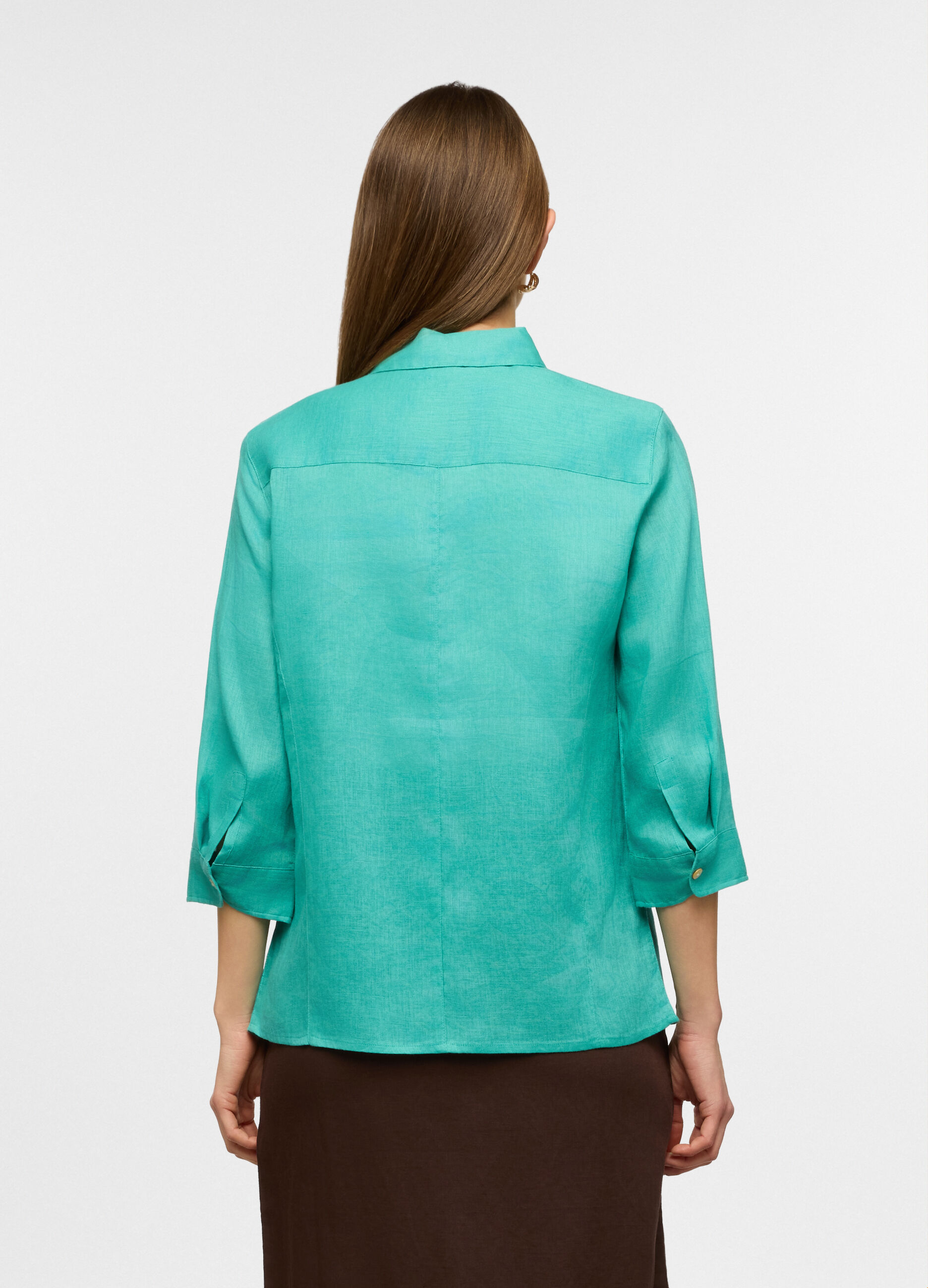 Camicia fit regular con colletto classico in puro lino donna_1