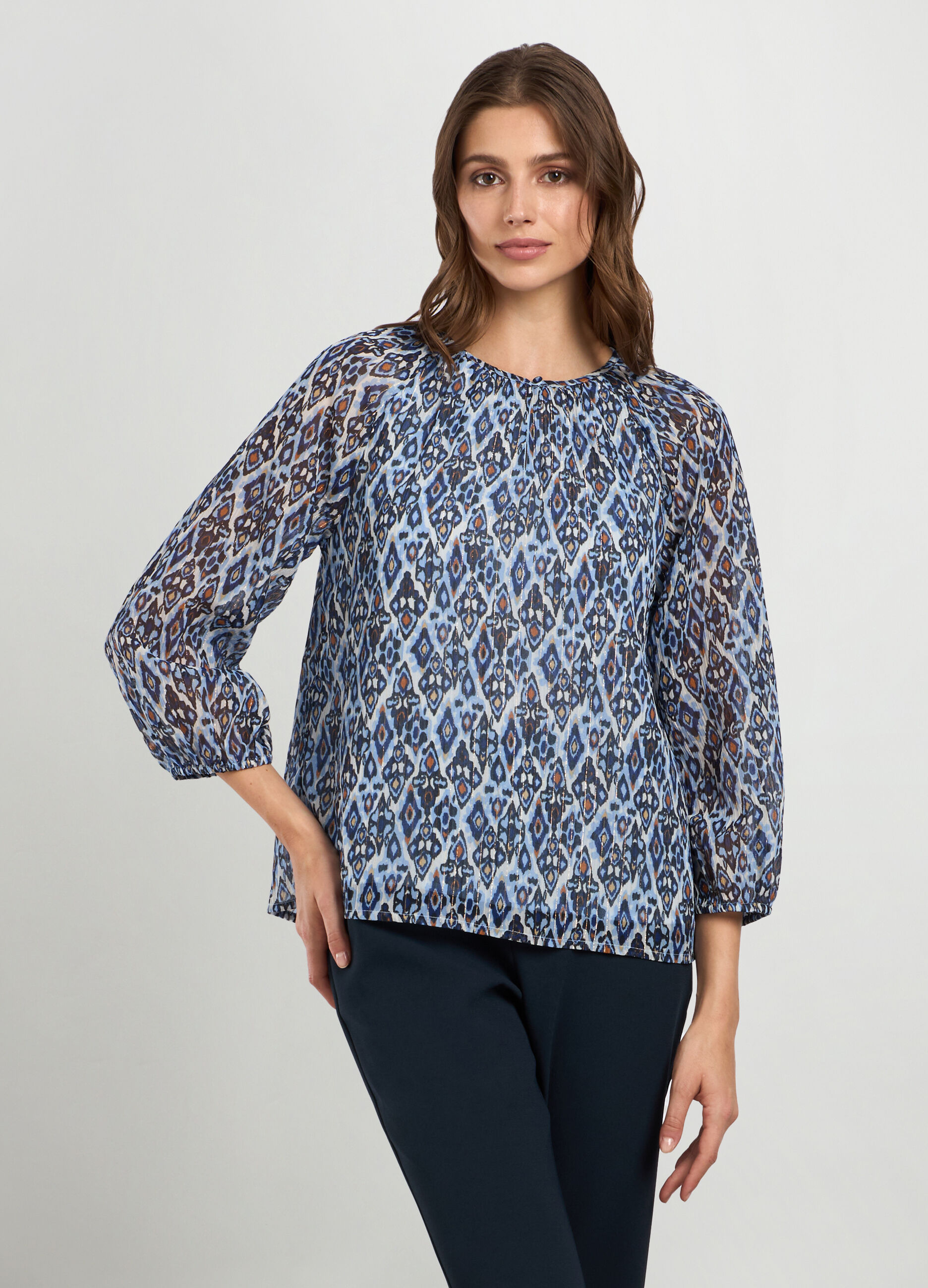 Blusa chiffon con filo lurex e stampa donna_0