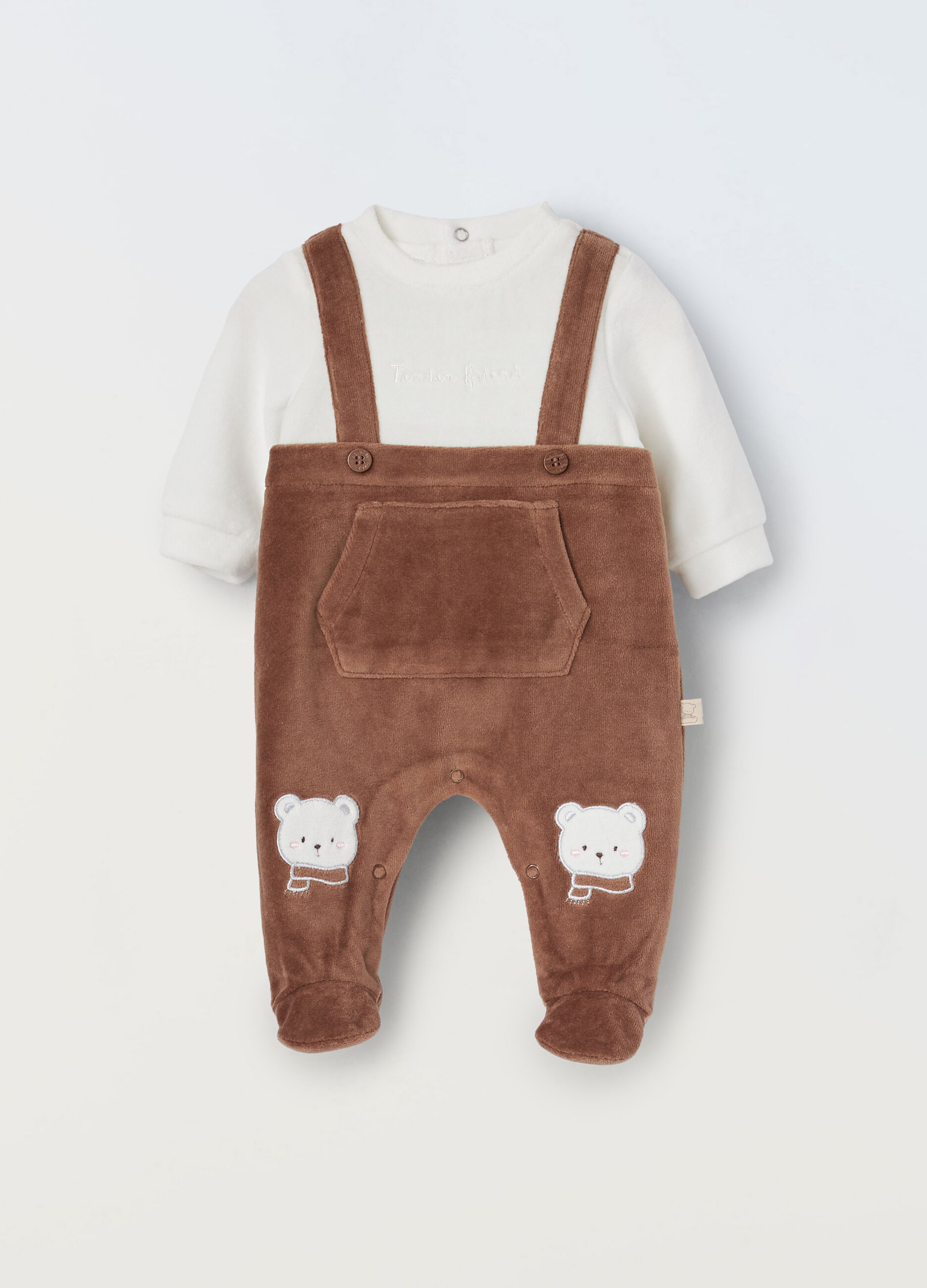 Finta salopette in velour di misto cotone neonato_0