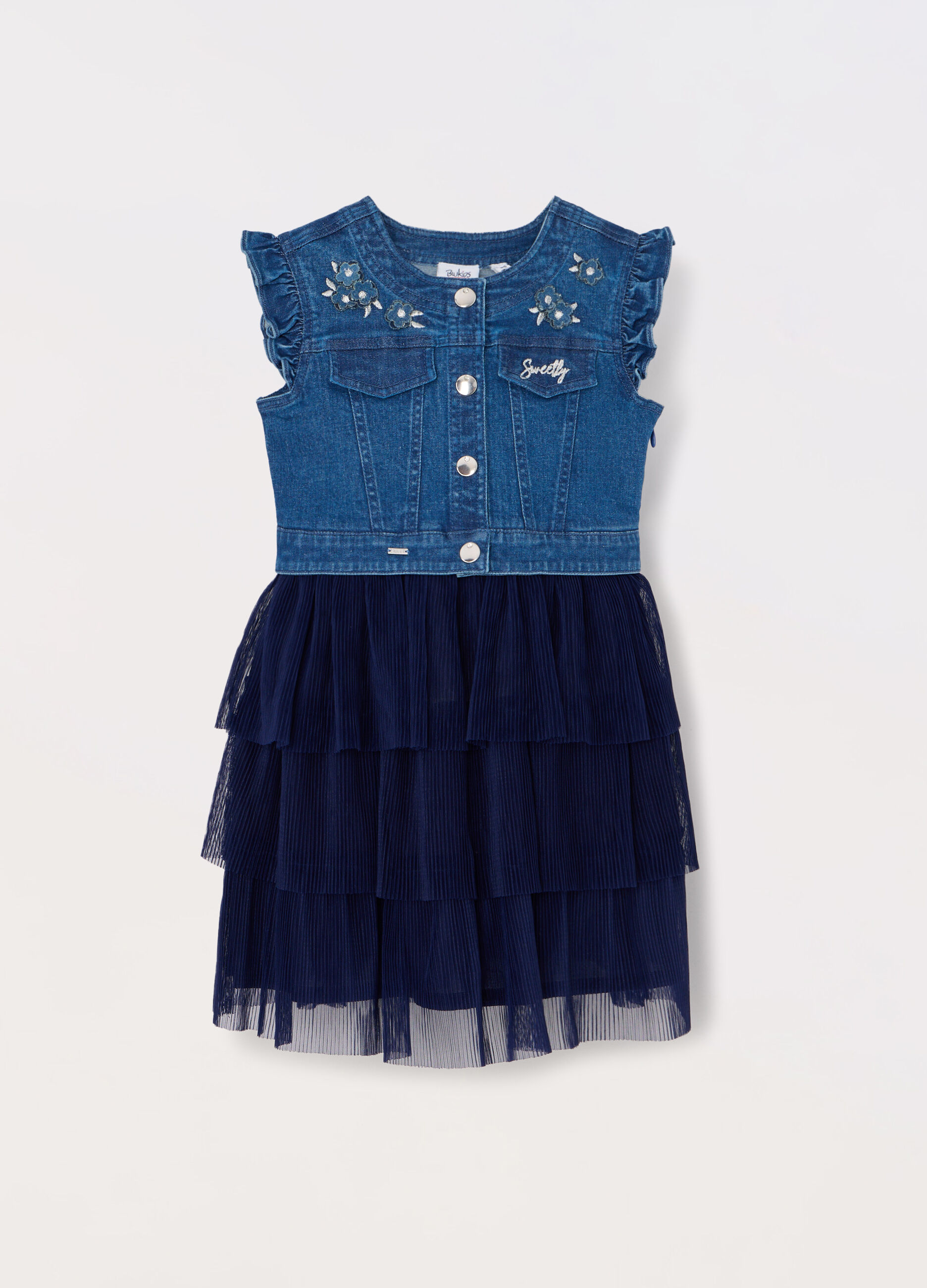 Vestito in denim e plissé bambina_0