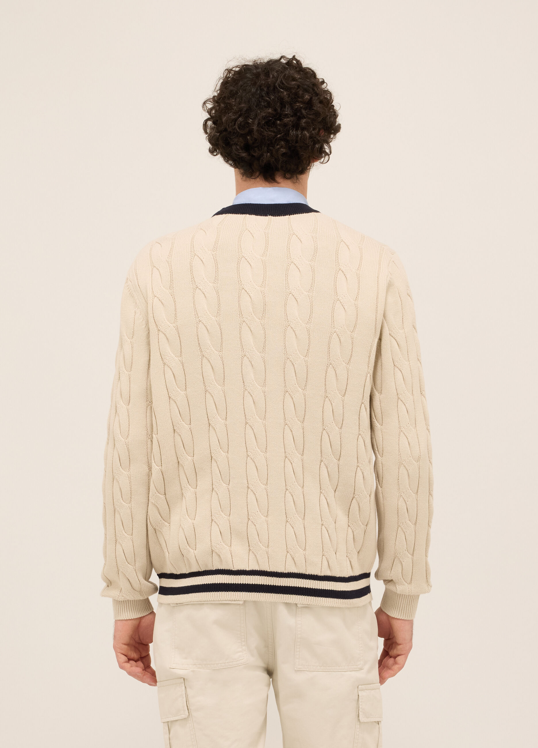 Cardigan a trecce in puro cotone uomo_1