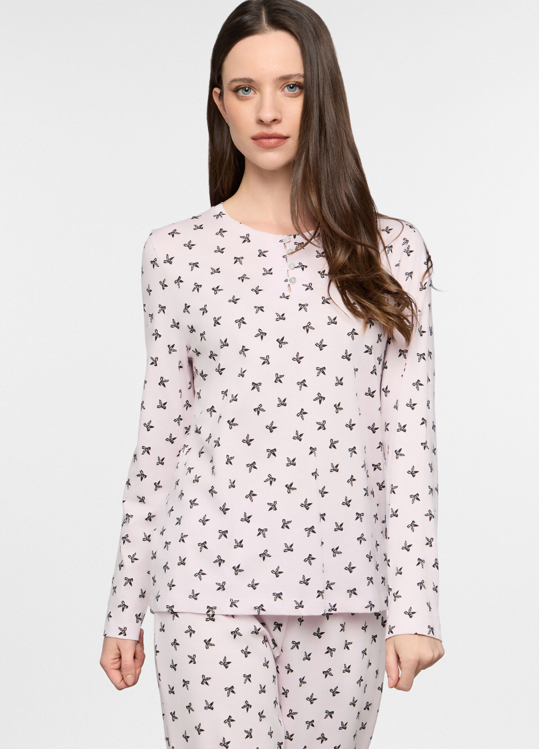 Set pigiama lungo in jersey di puro cotone donna_2