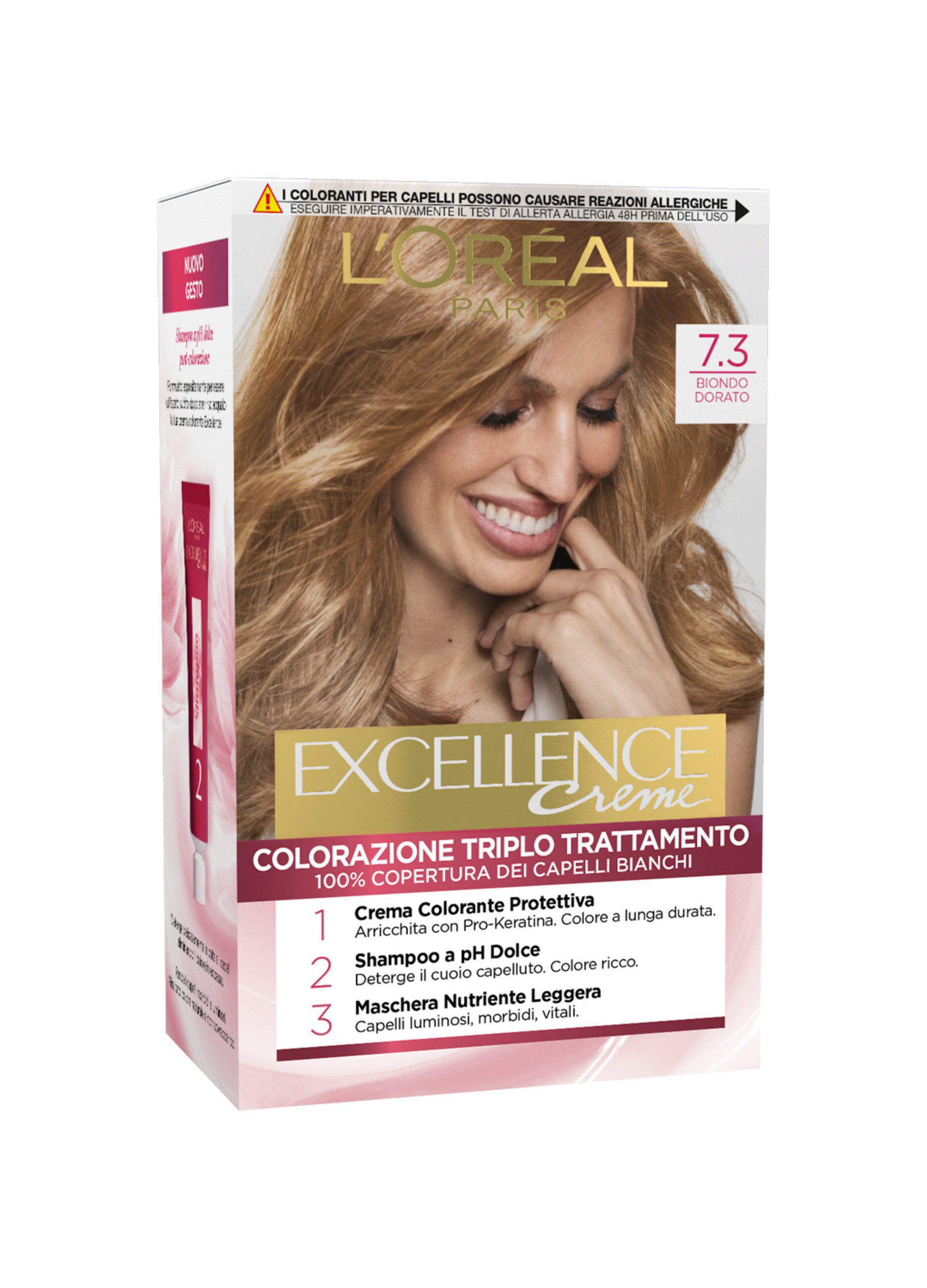L'Oréal Paris Tinta Capelli Excellence, Copre i capelli bianchi, colore ricco, luminoso e a lunga durata, 7.3 Biondo Dorato._0