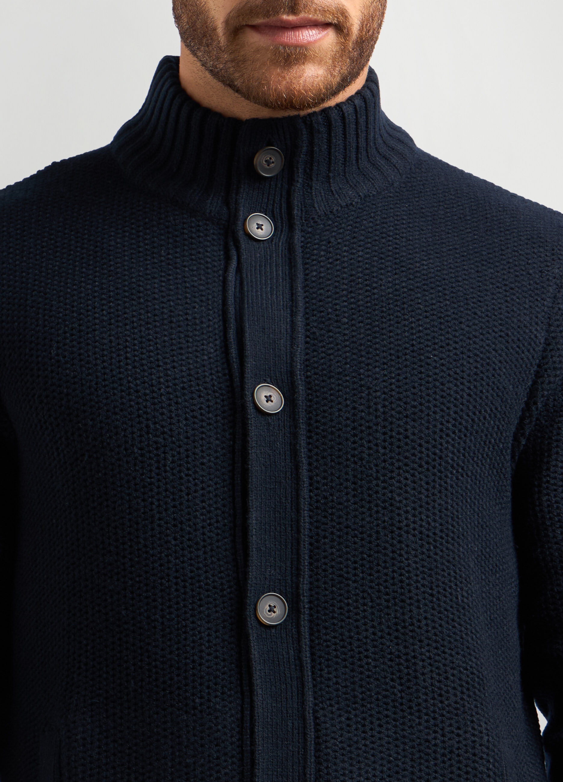 Cardigan collo alto in maglia rasata a rovescio uomo_2