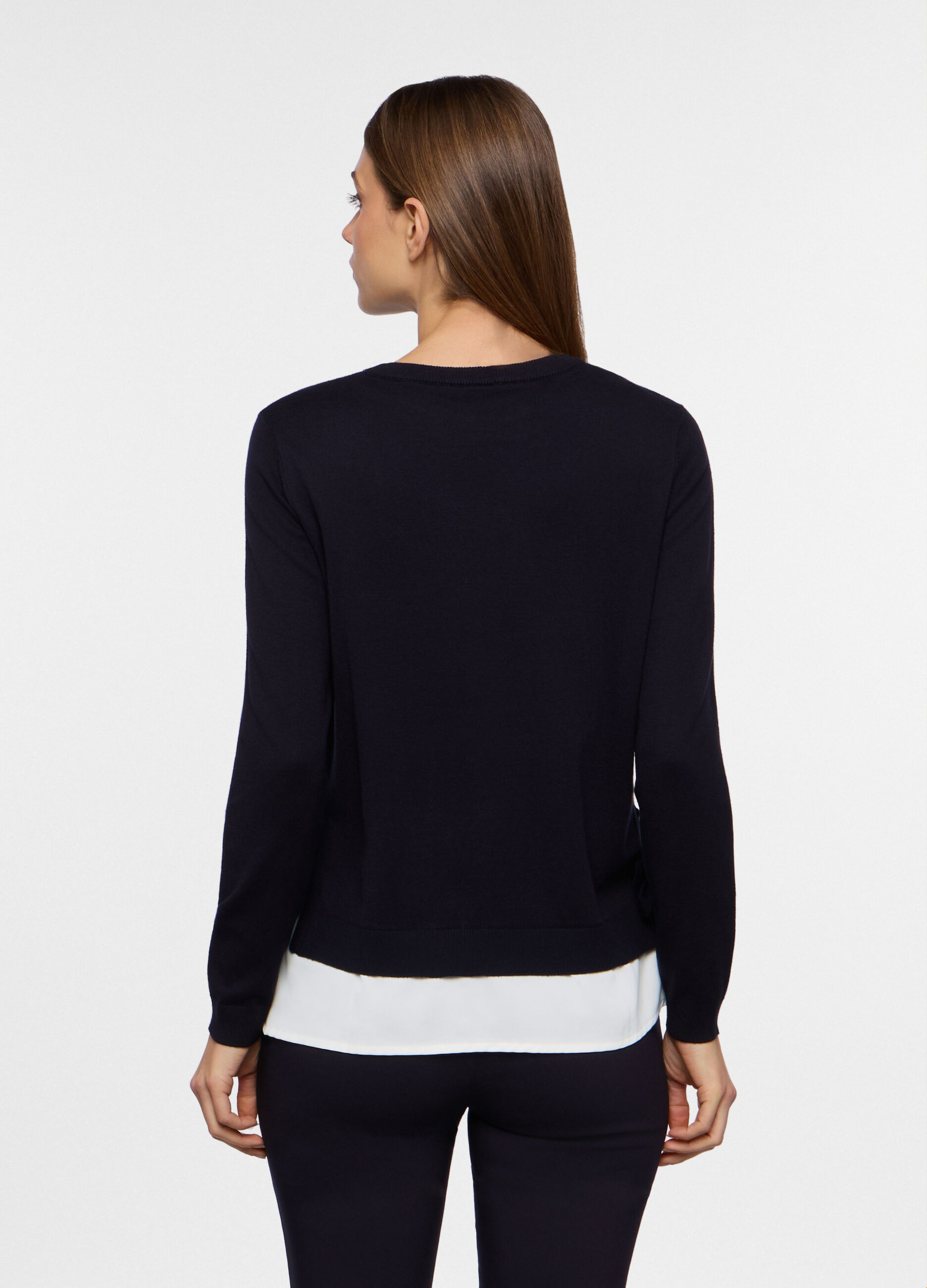 Tricot misto viscosa con inserto donna_1