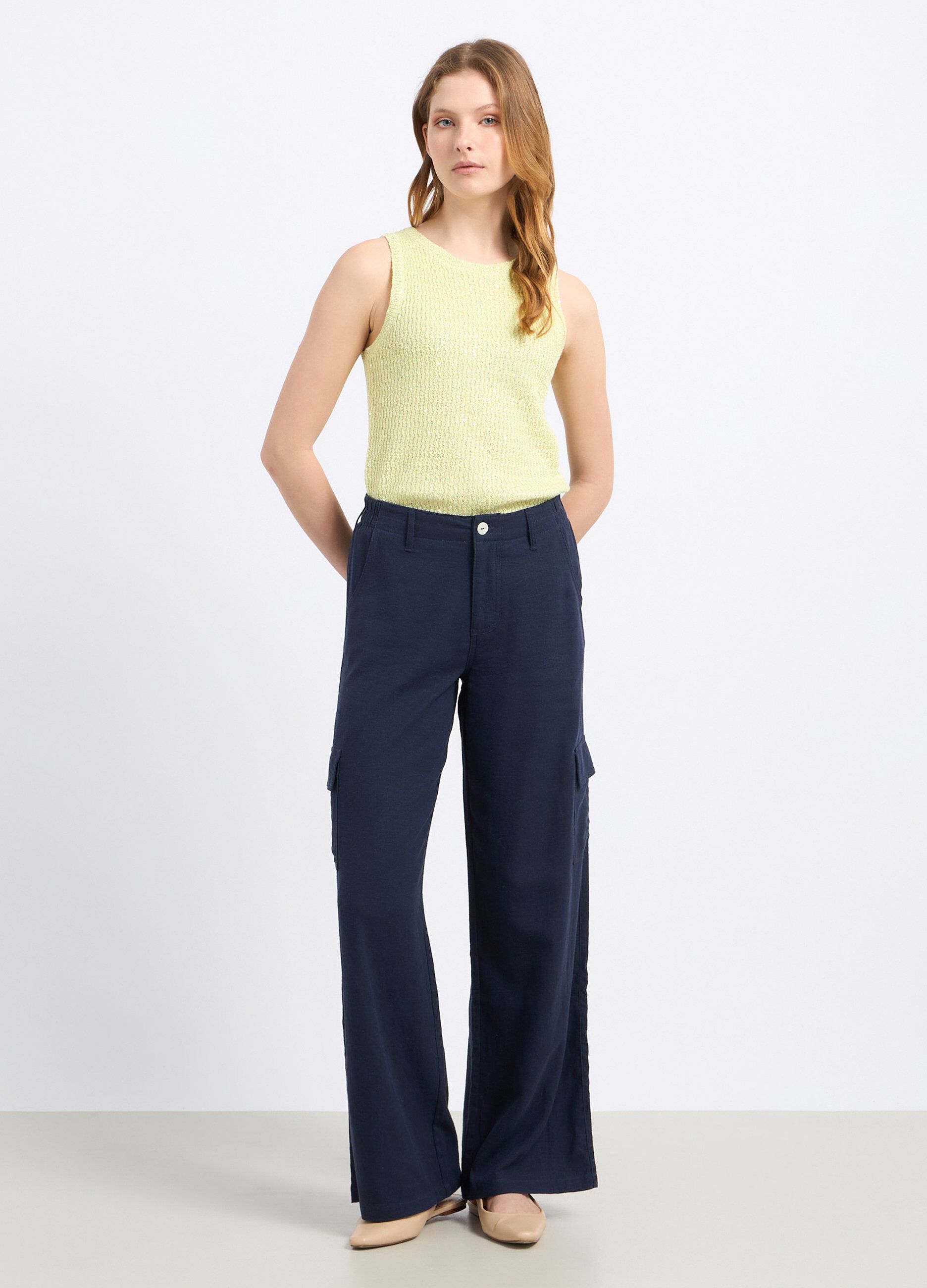 Pantaloni misto lino donna_0