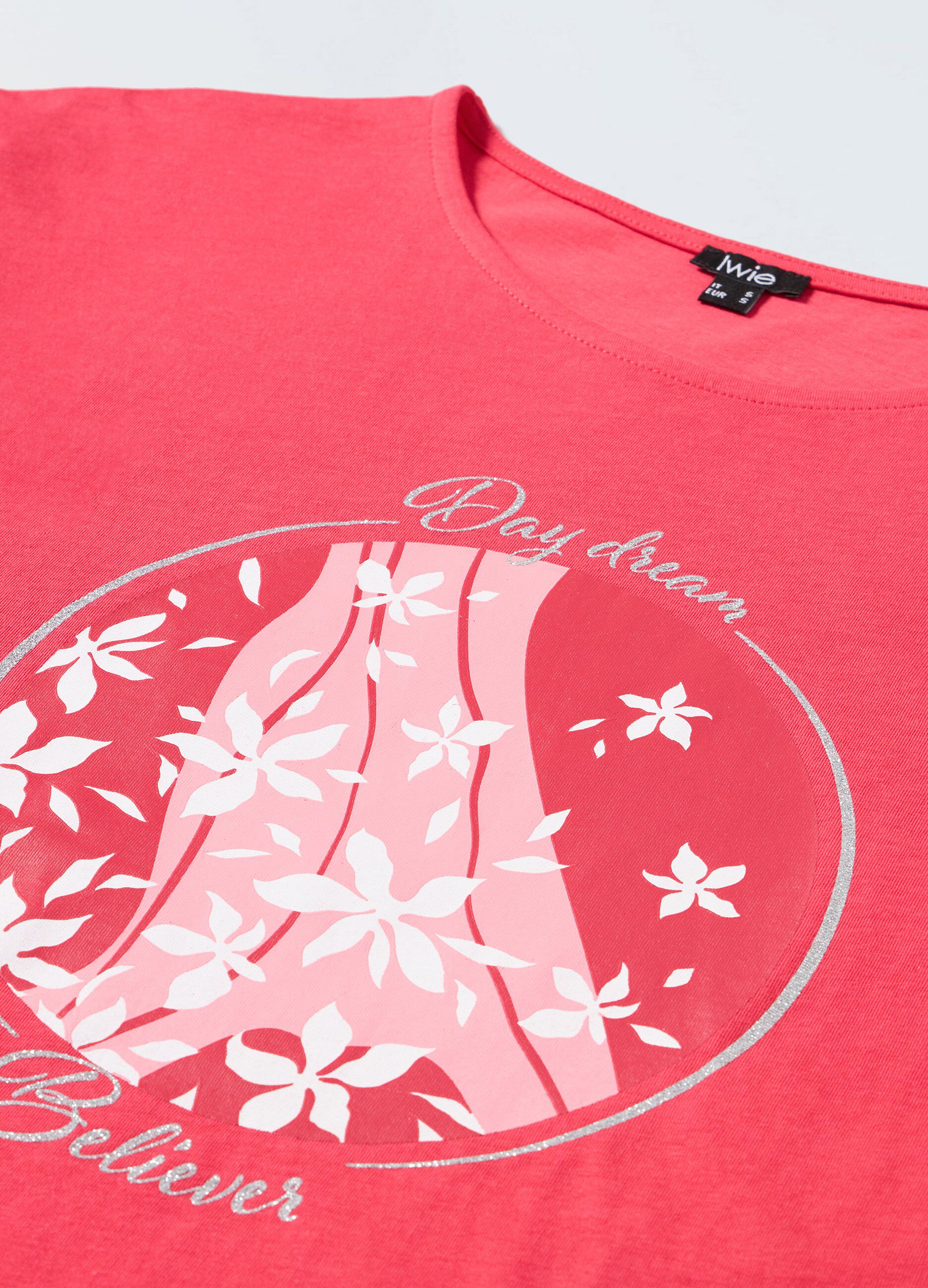T-shirt in puro cotone con stampa glitter donna_1