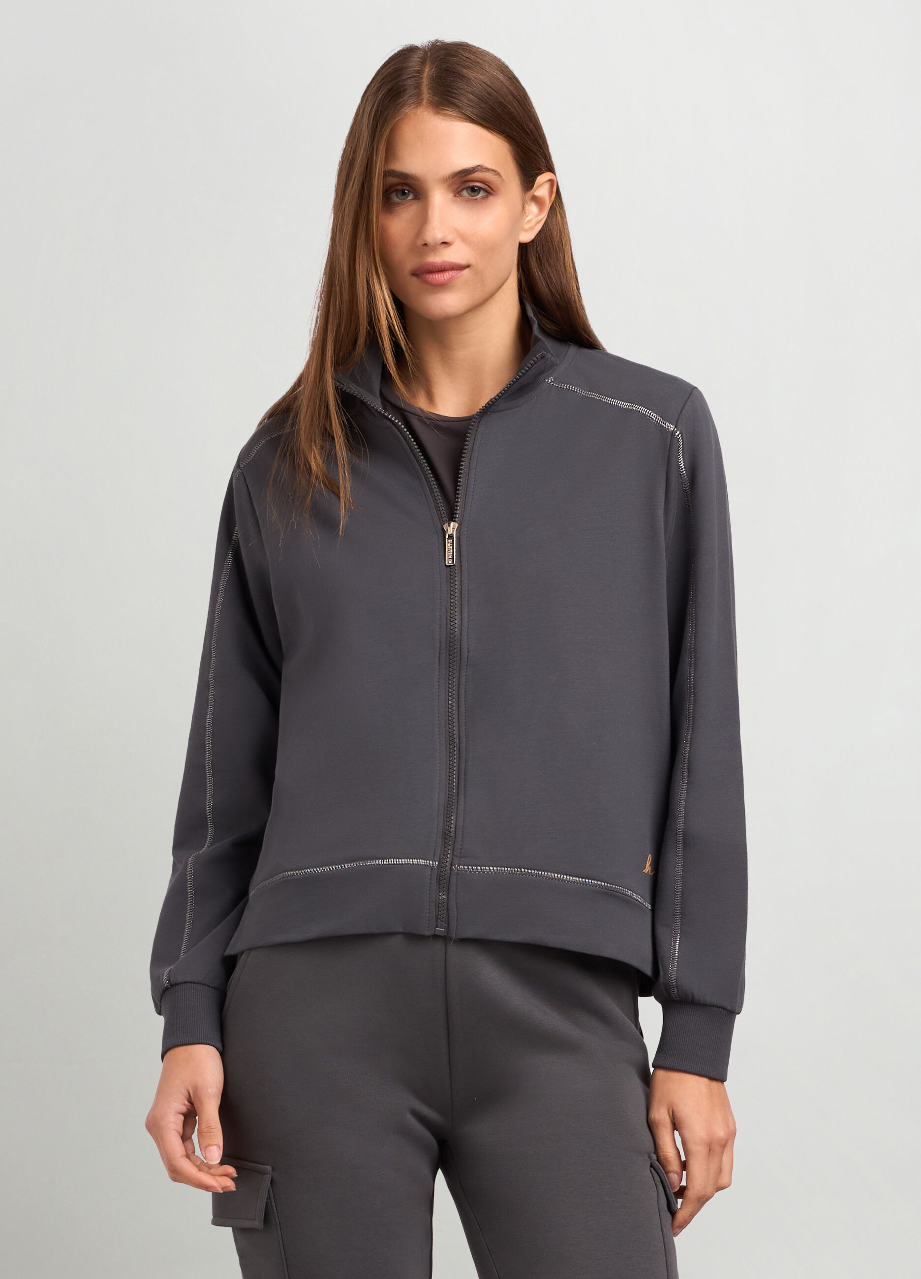 Felpa full zip in cotone stretch donna_0