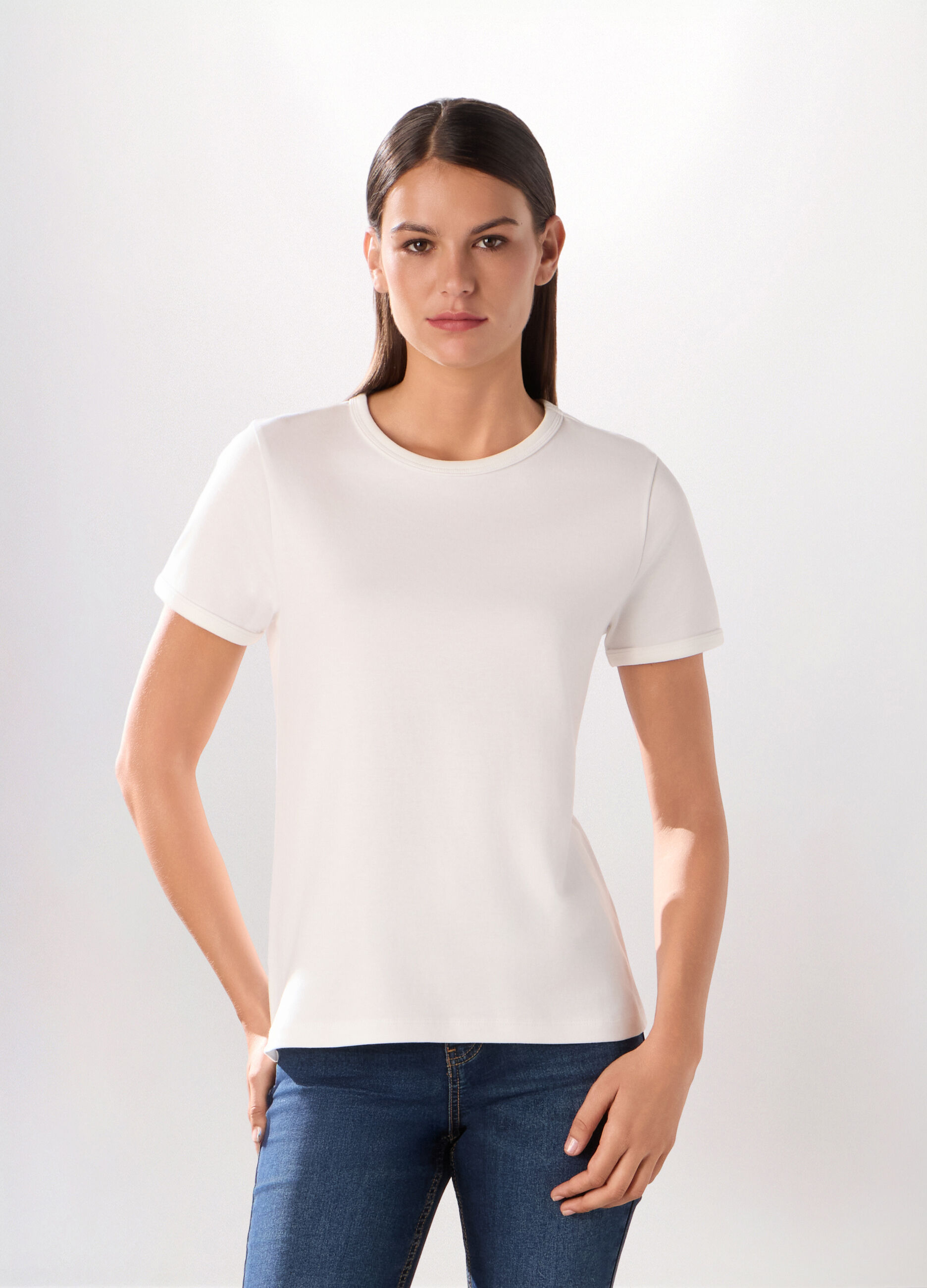 T-shirt in interlock di puro cotone donna_0