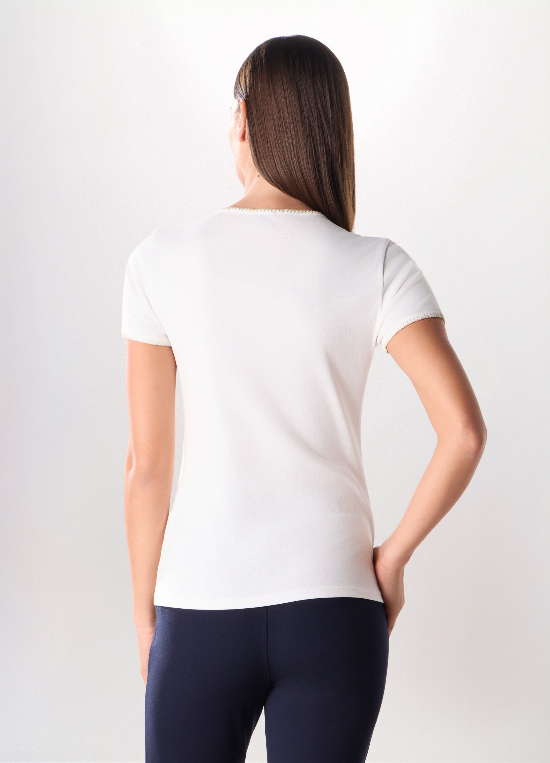 T-shirt in costina di puro cotone donna_1