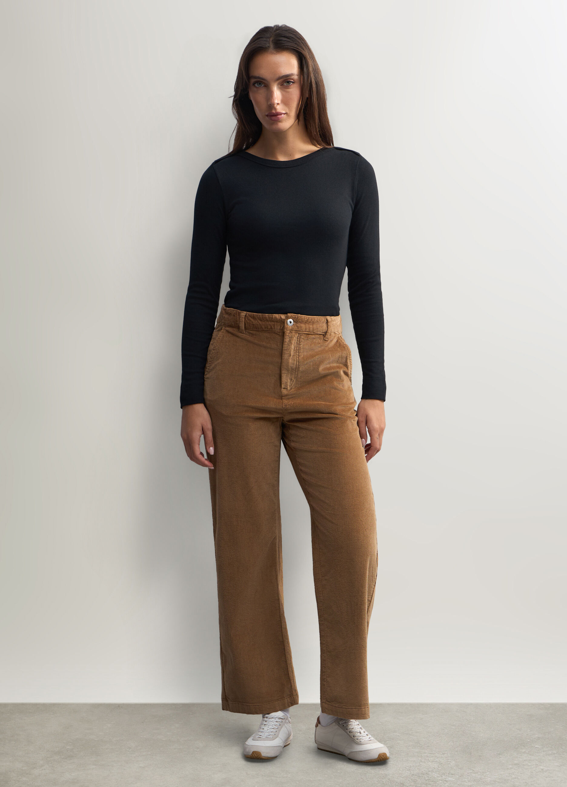 Pantaloni Wide Led in velluto a coste di cotone stretch donna_0