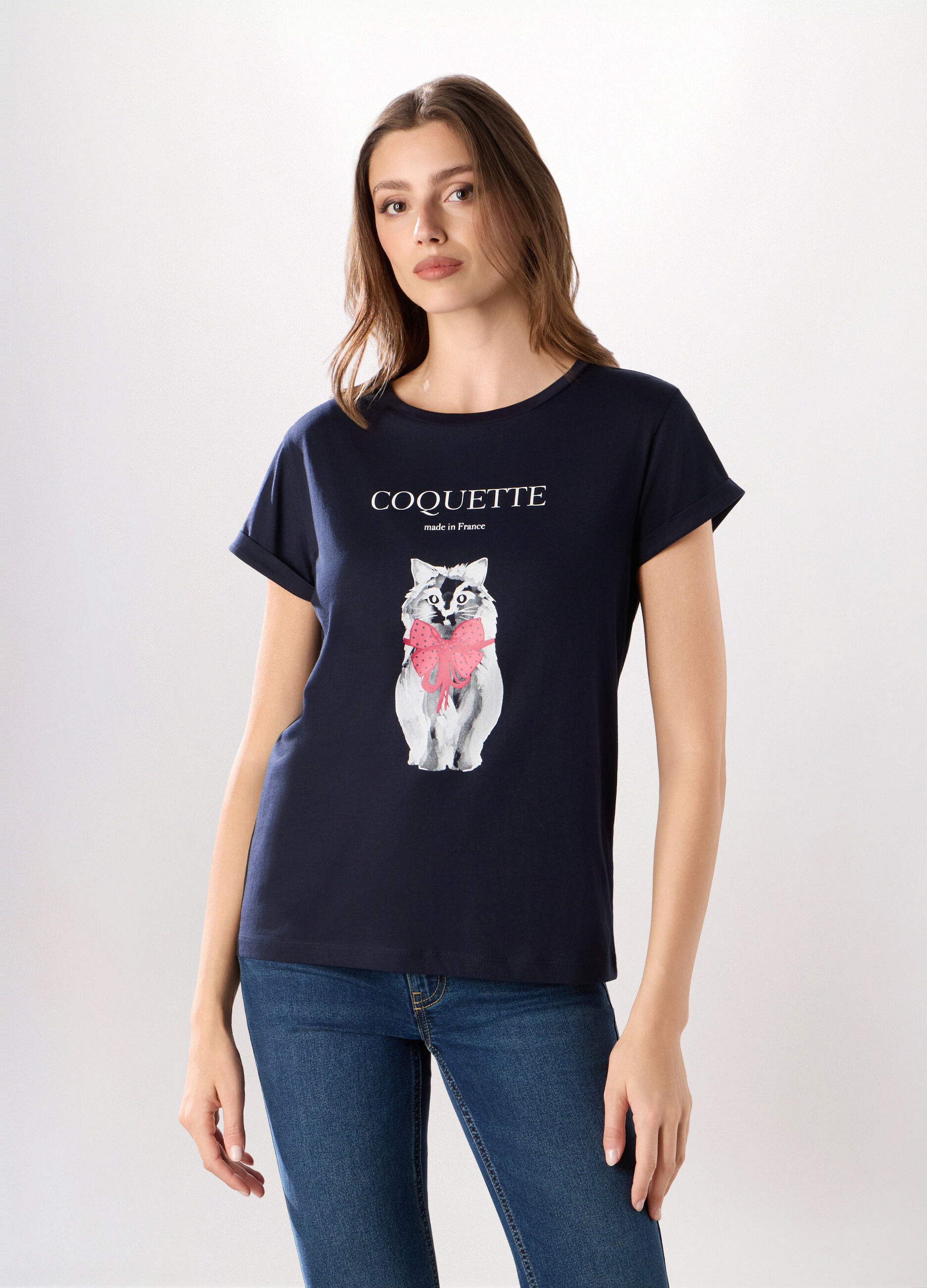 T-shirt in puro cotone con stampa donna_0