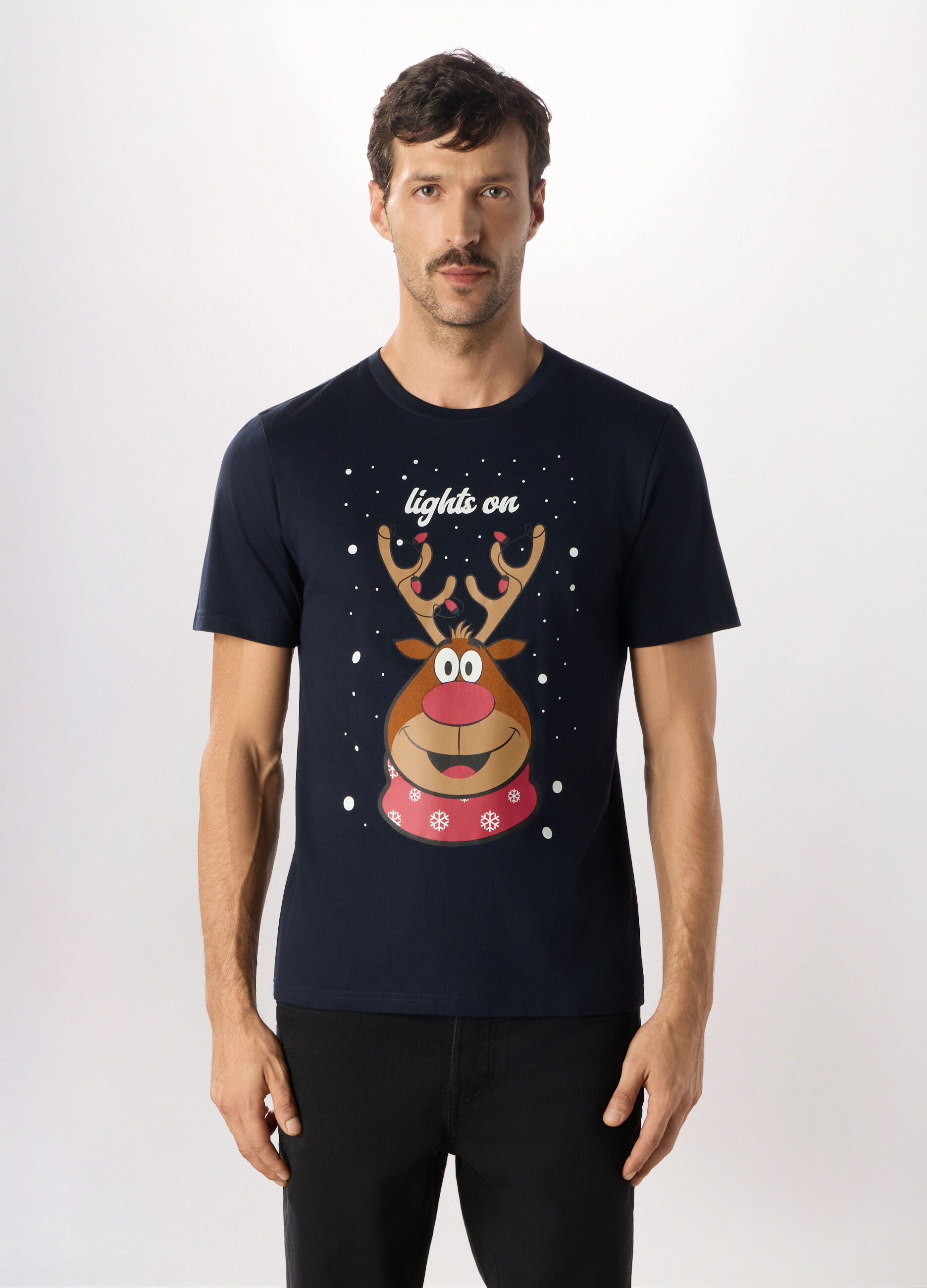 T-shirt in puro cotone con stampa natalizia uomo_0