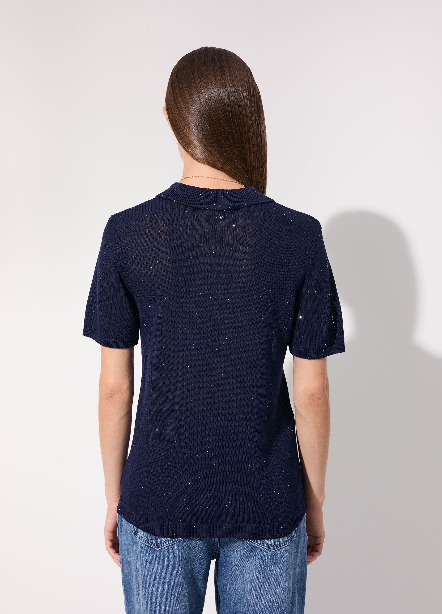 Polo in tricot a maniche corte con paillettes donna_2