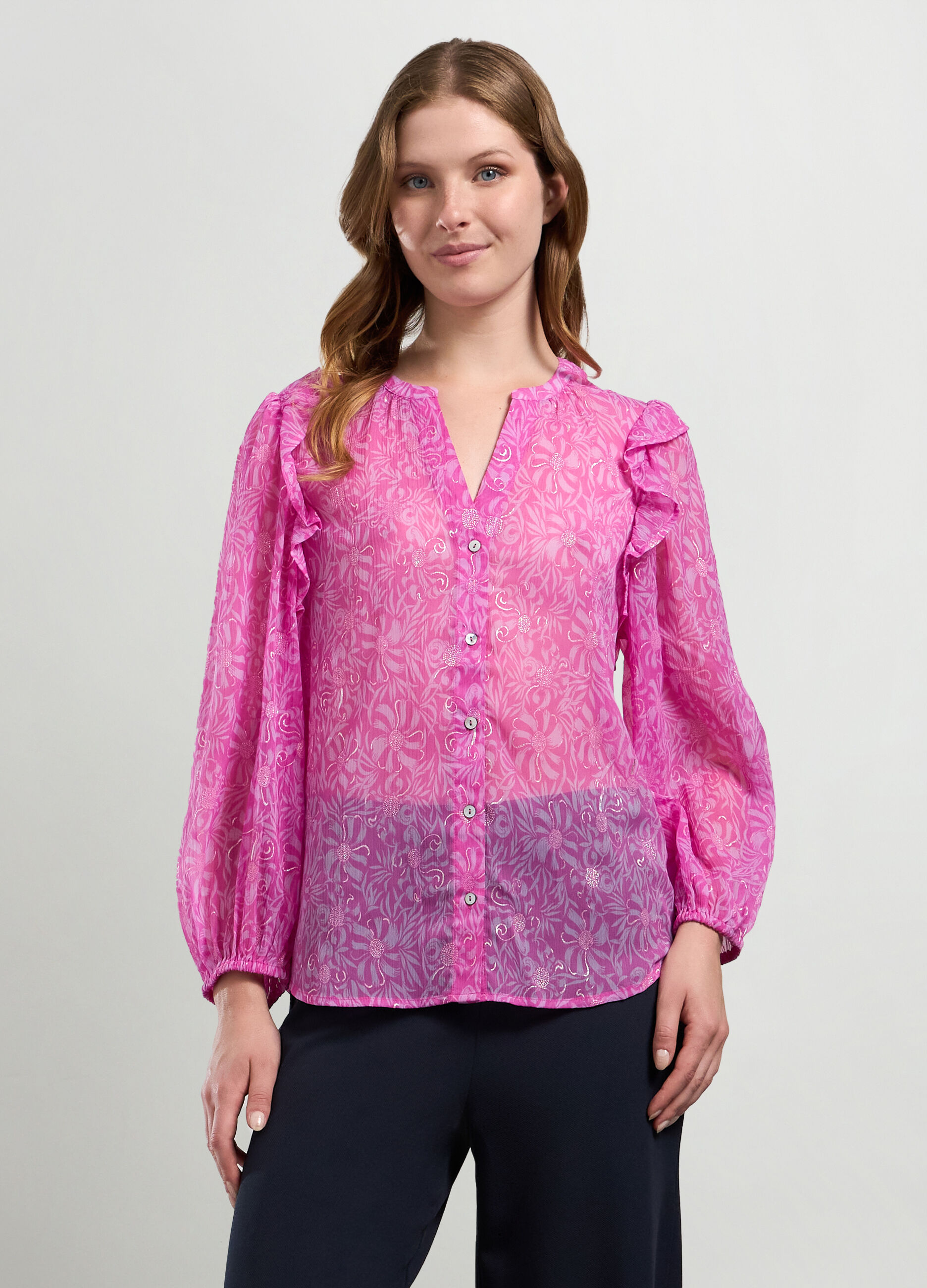Camicia chiffon con filo lurex donna_0