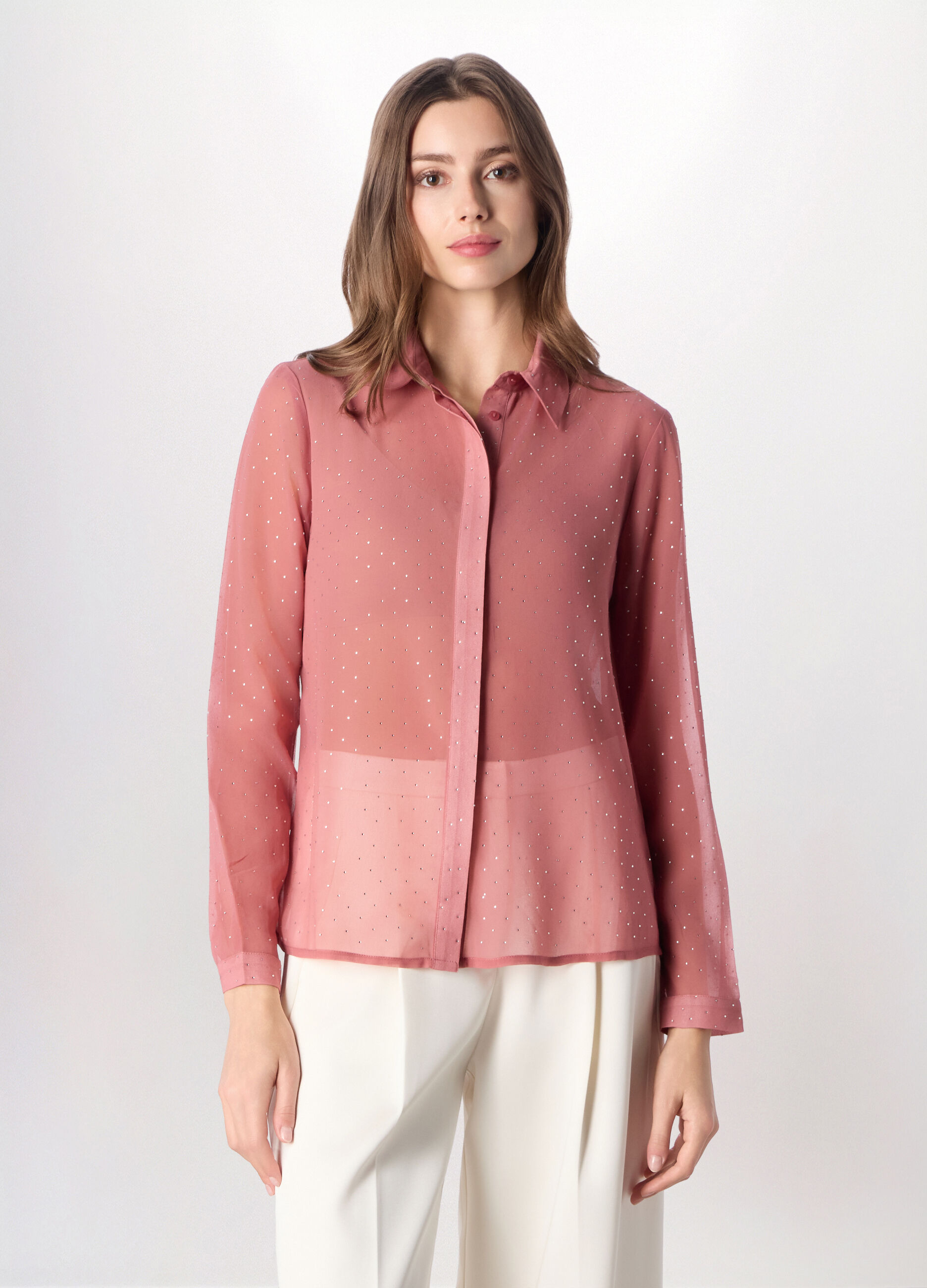 Camicia chiffon con strass donna_0