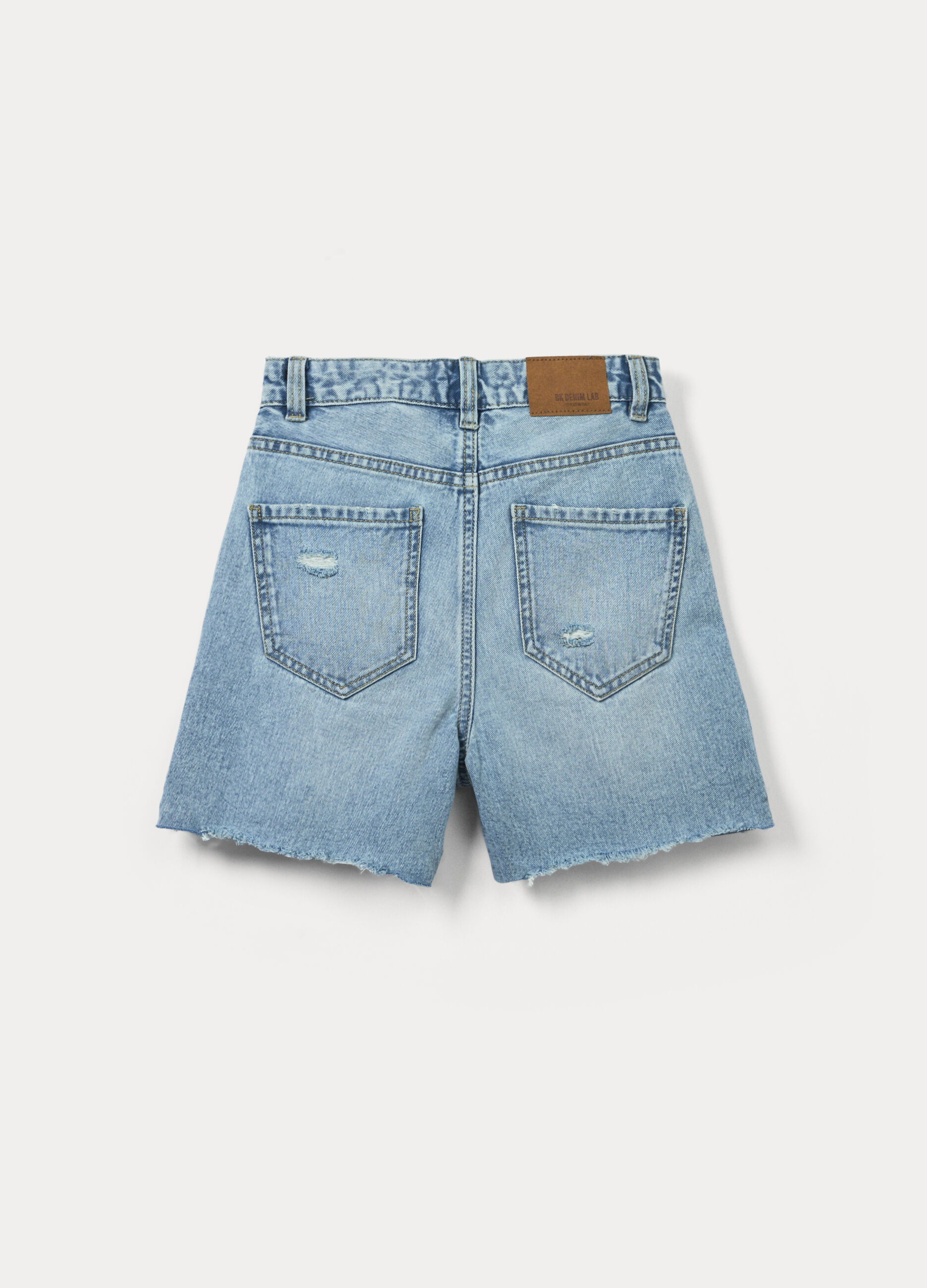 Shorts ripped straight fit in denim di puro cotone ragazza_1