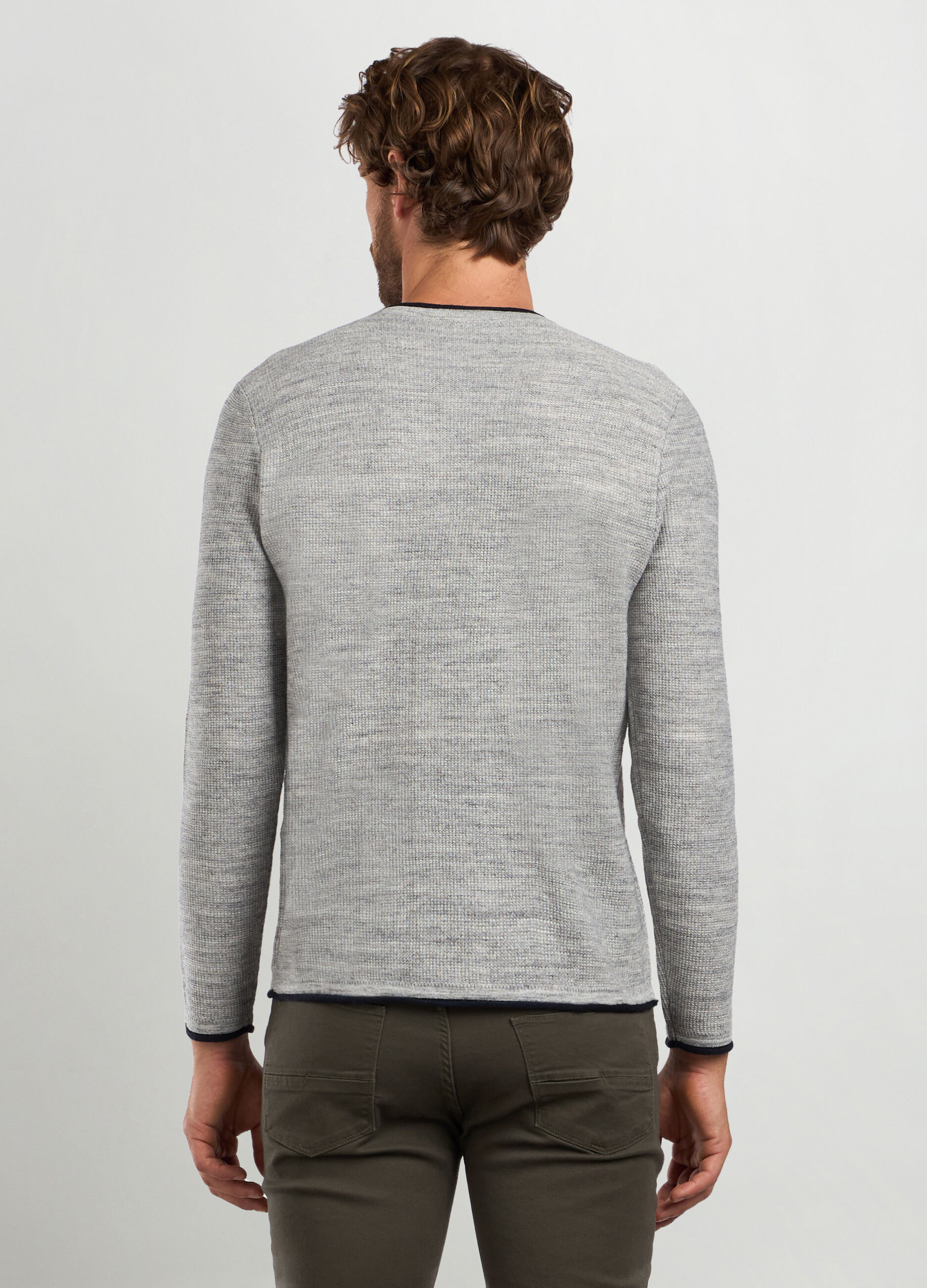 Maglione girocollo operato in misto lana uomo_1