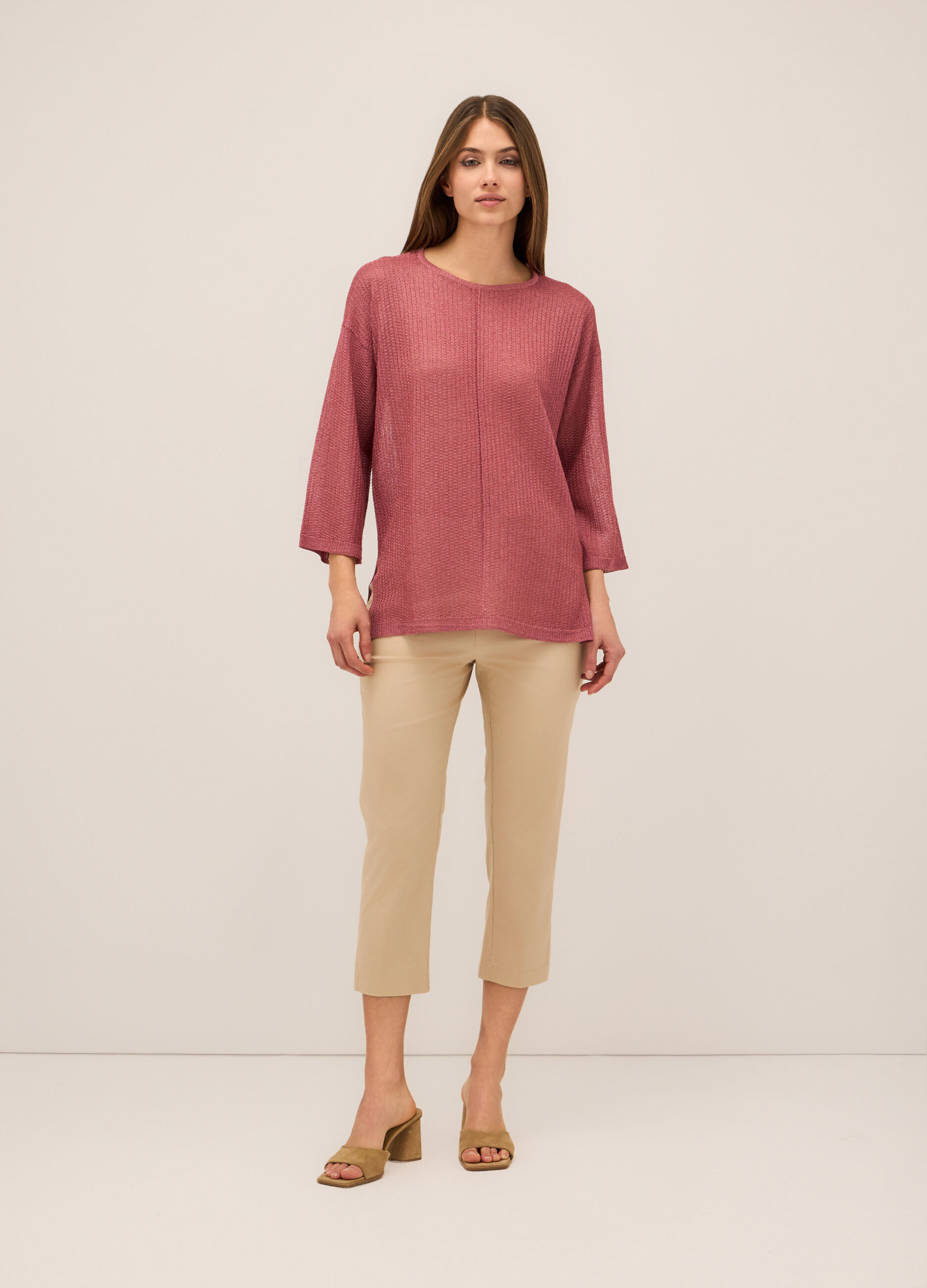 Pantaloni capri in twill di cotone stretch donna_0