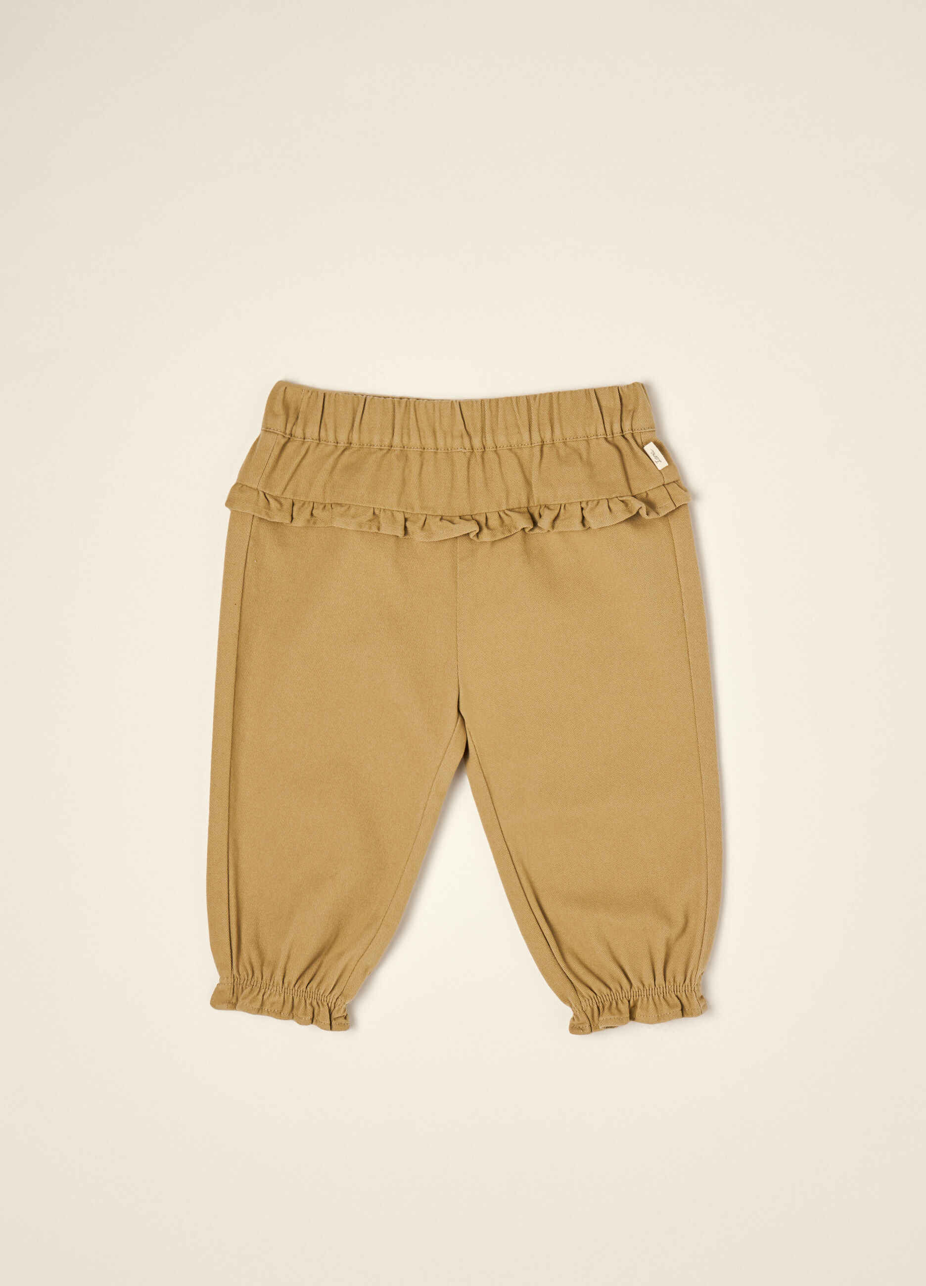 Pantaloni beige in puro cotone con volant_0