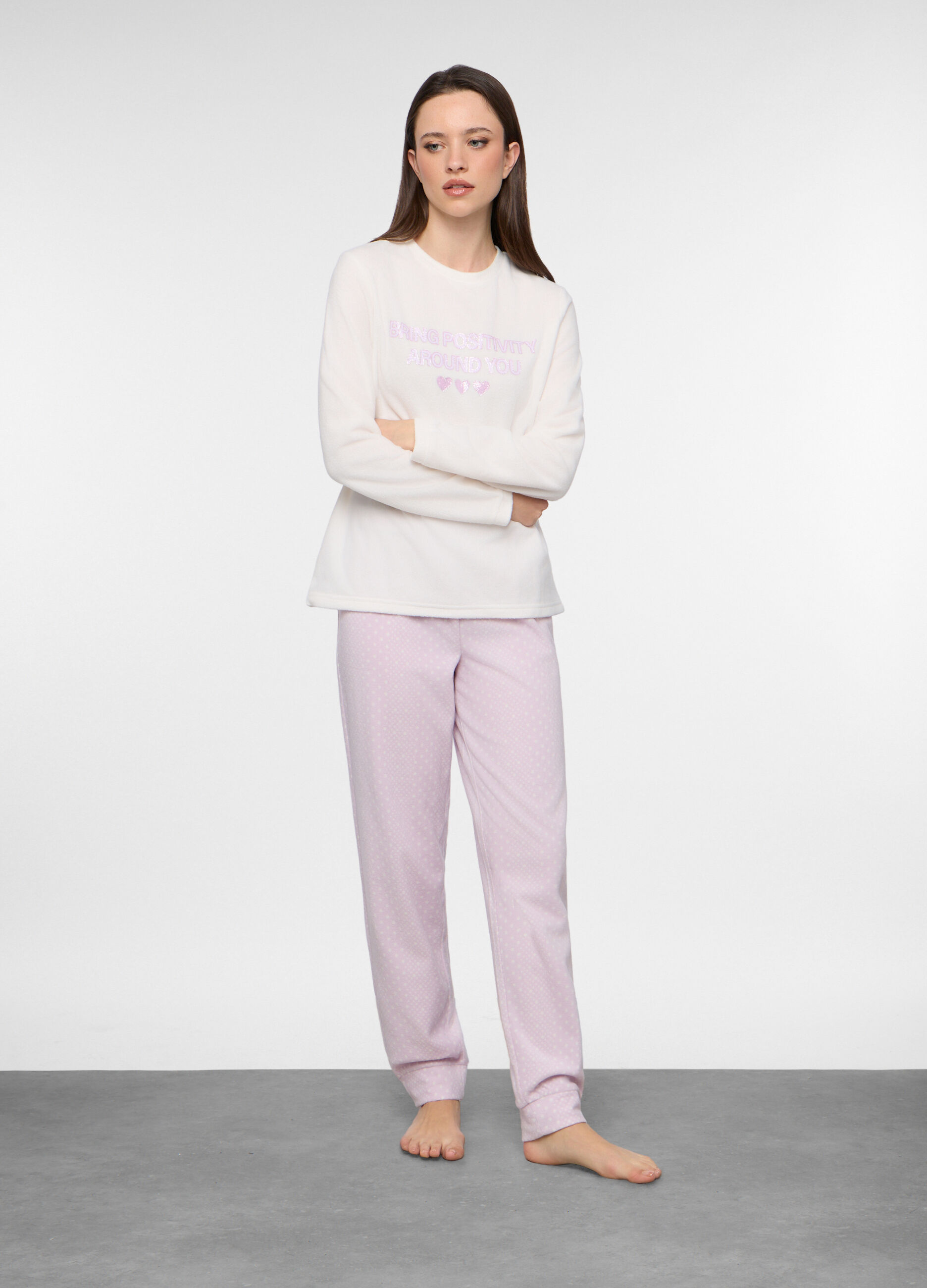 Set pigiama lungo in pile donna_0