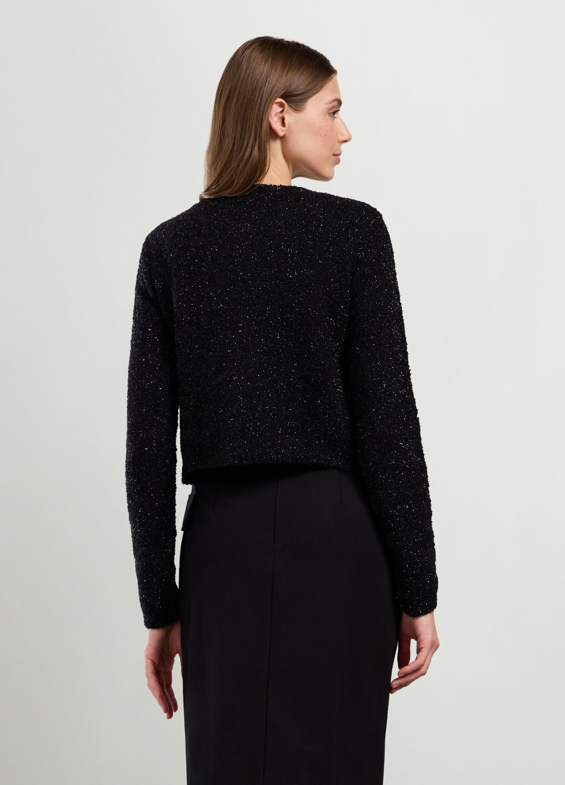 Cardigan tricot con filo lurex donna_1