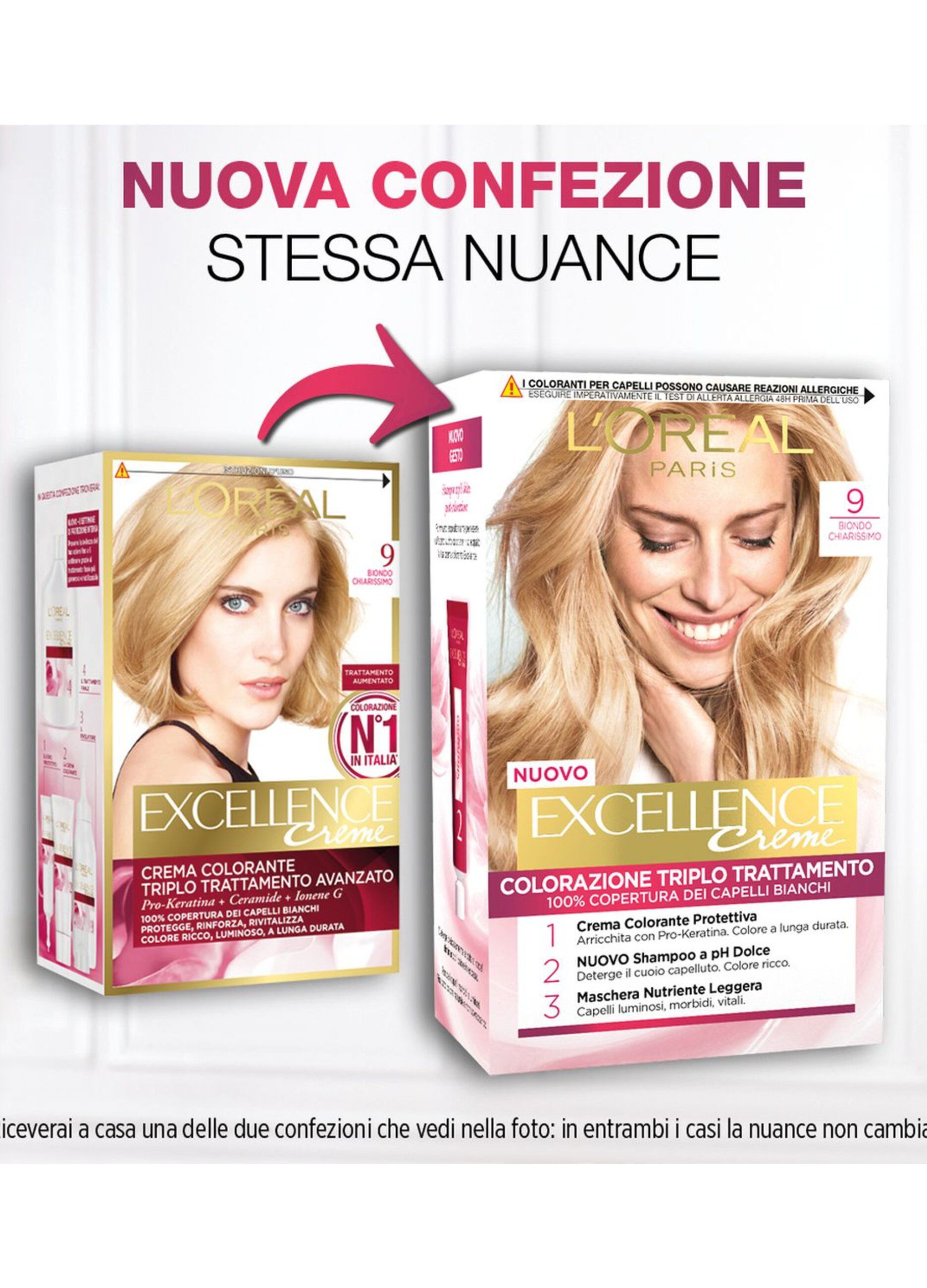 L'Oréal Paris Tinta Capelli Excellence, Copre i capelli bianchi, colore ricco, luminoso e a lunga durata, 9 Biondo Chiarissimo.