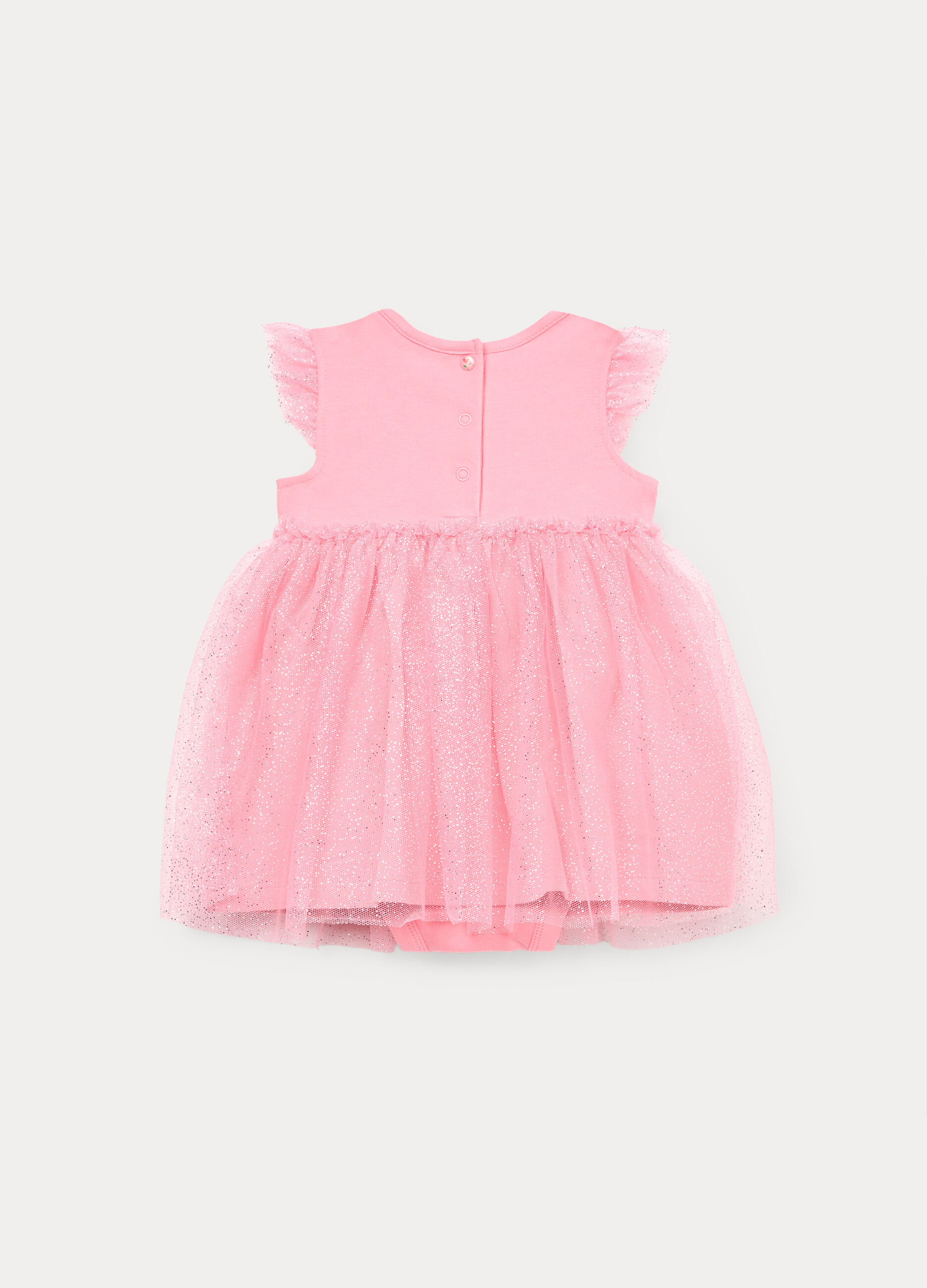 Vestito in jersey di cotone stretch con tulle neonata_1