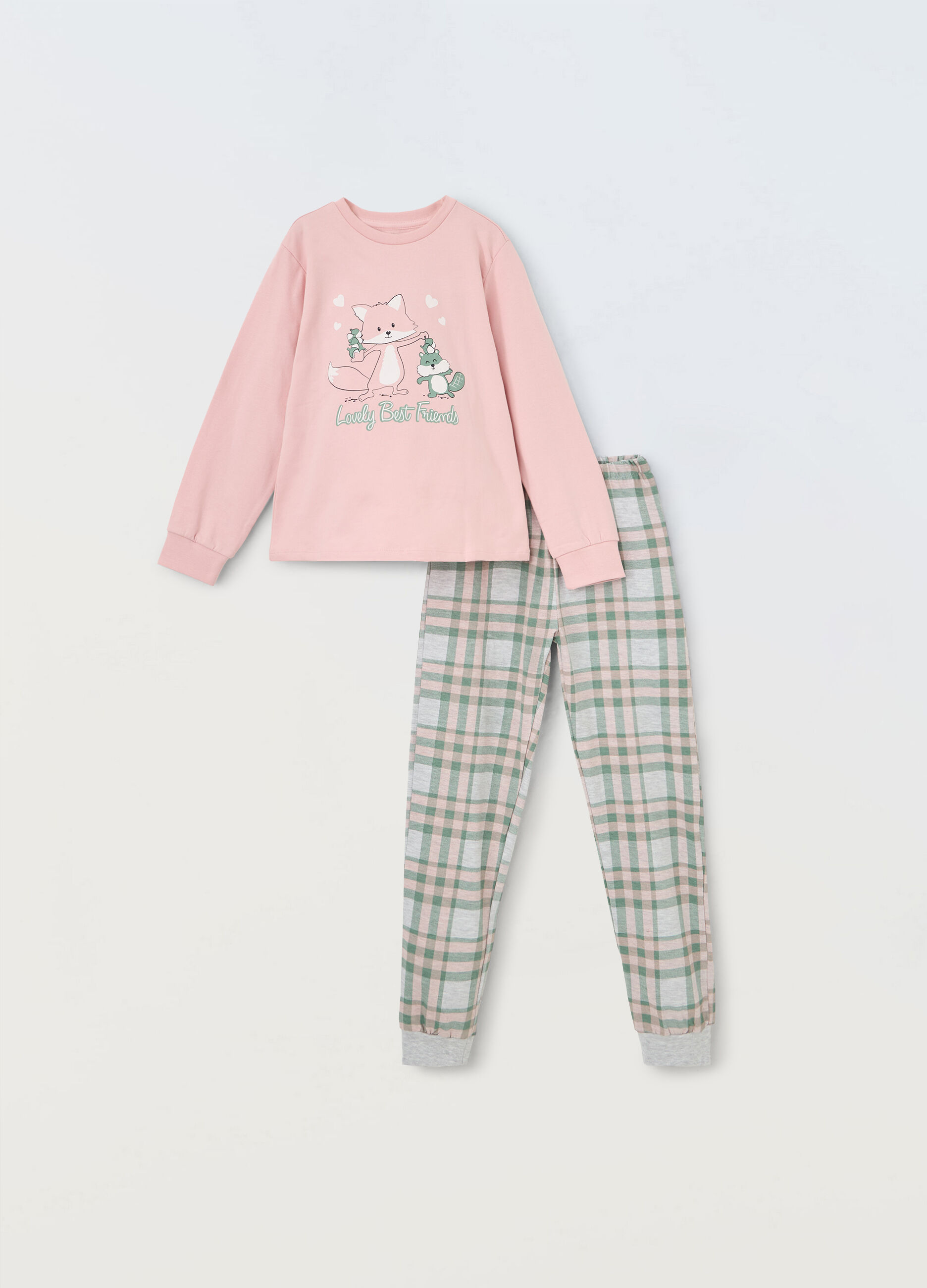 Set pigiama lungo in puro cotone bambina