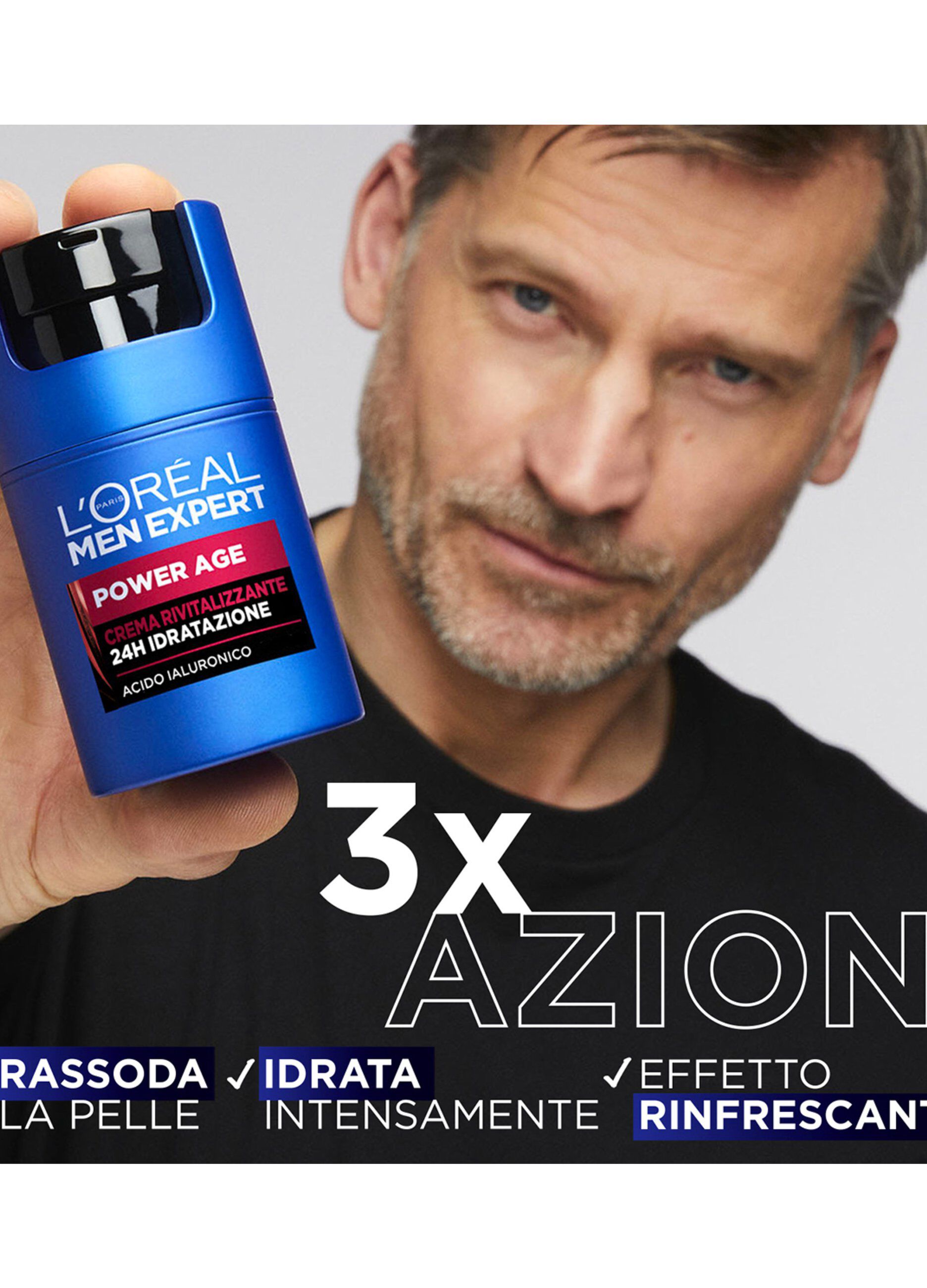 L’Oréal Paris Men Expert Power Age, Crema Rivitalizzante 24H Idratazione, Con Acido Ialuronico, 50ml.