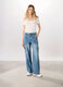 Pantaloni cargo wide leg in denim di puro cotone donna_0
