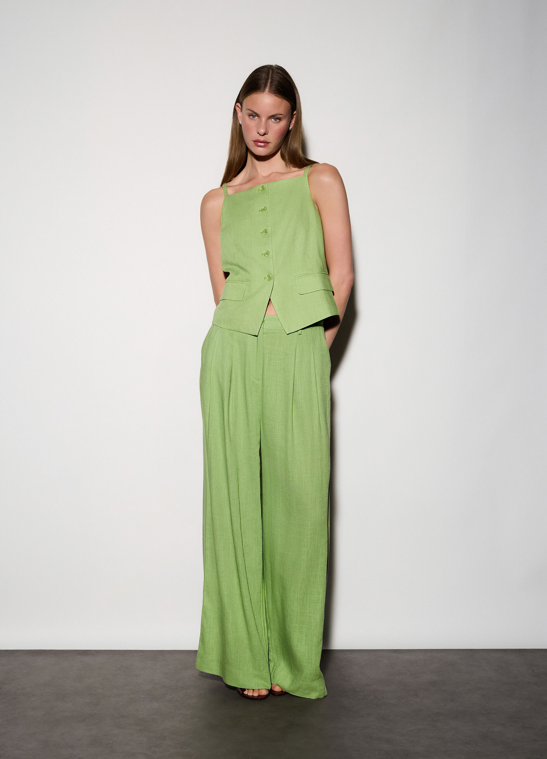 Pantaloni misto lino donna_0