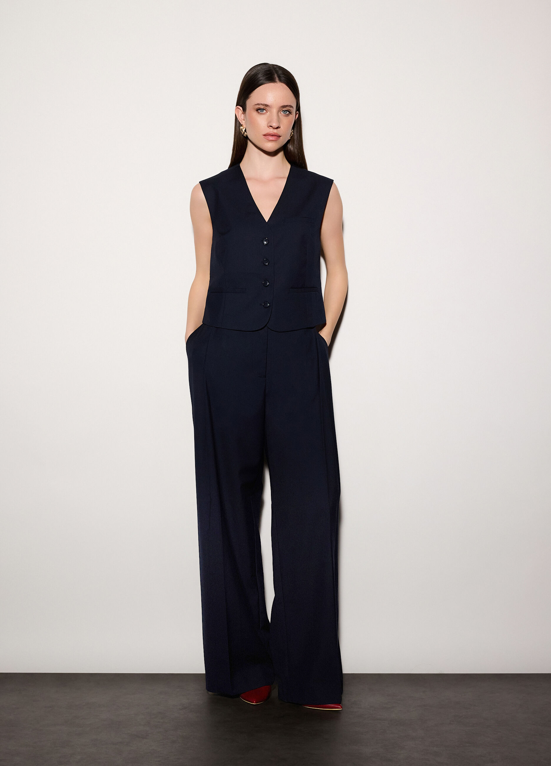 Pantaloni over fit in twill misto viscosa donna_0