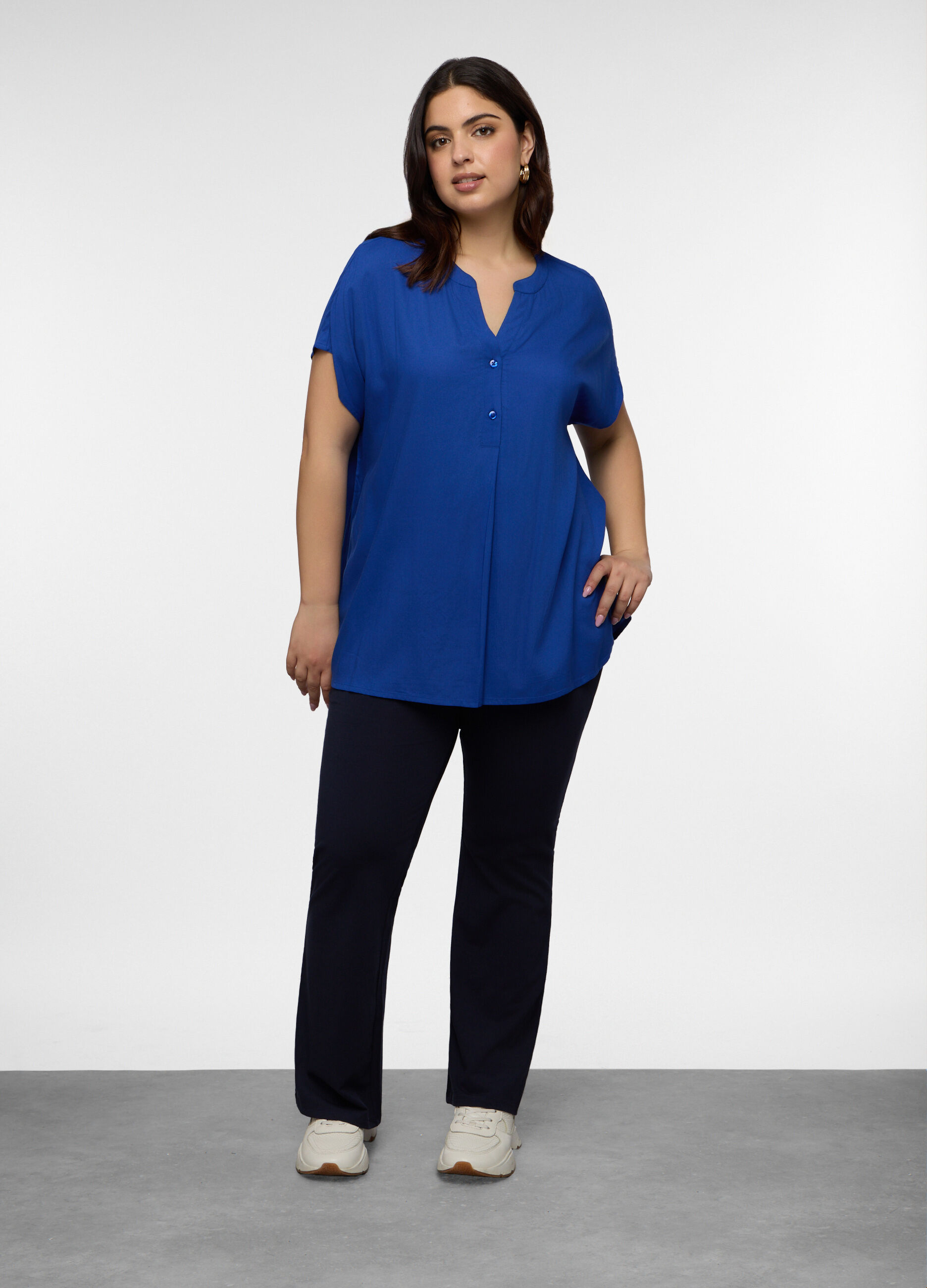 Blusa Fit Regular con scollo a V in pura viscosa donna curvy_0