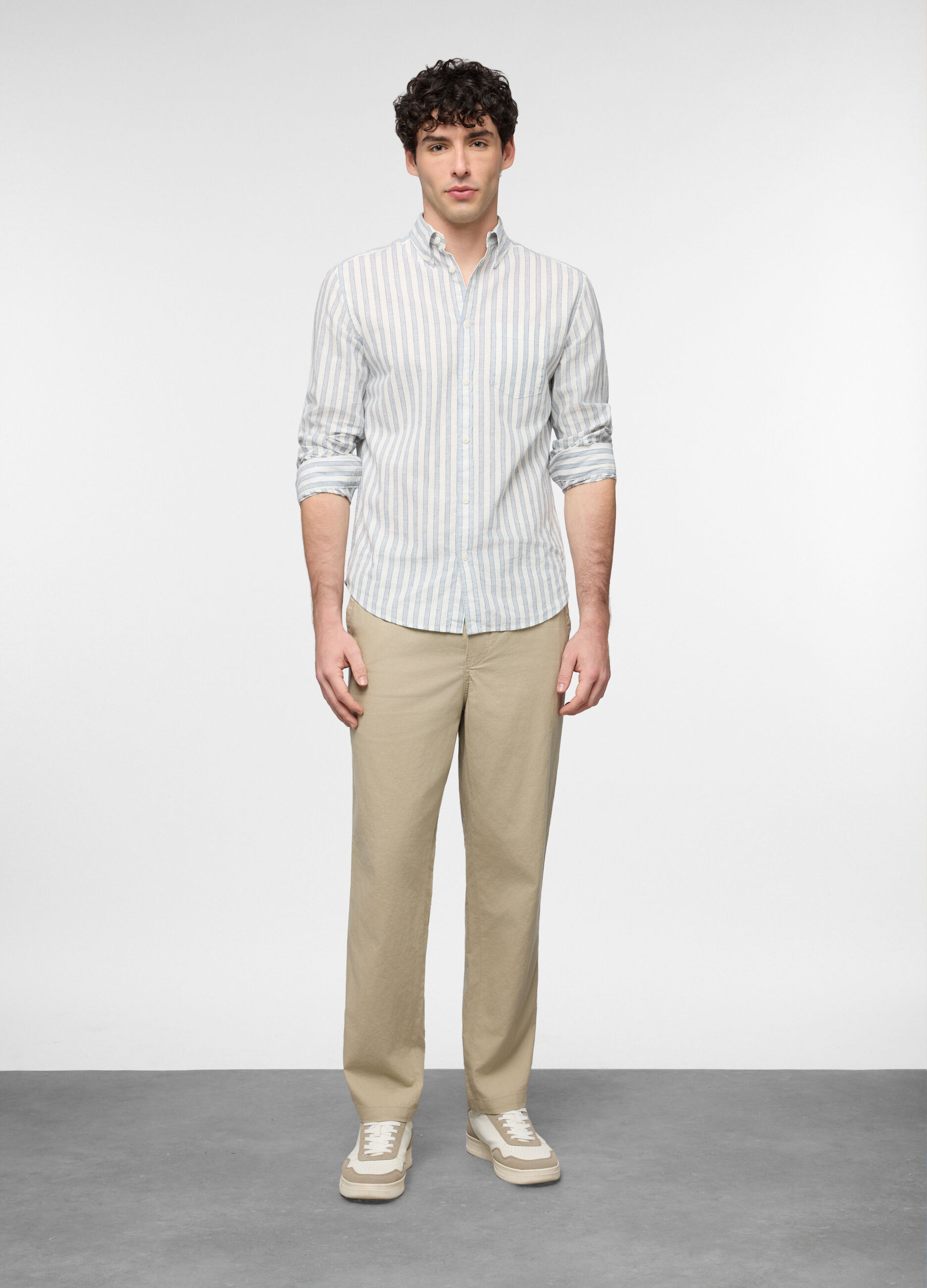 Pantalone chino relaxed fit in misto lino cotone uomo_0