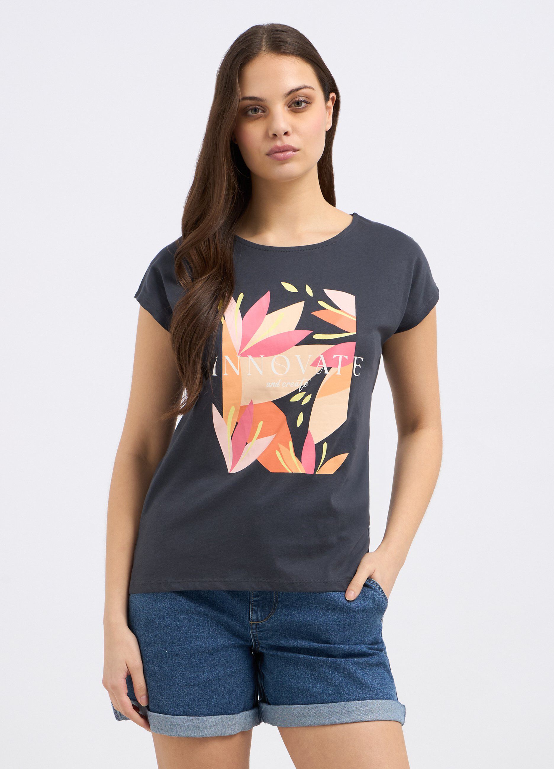 T-shirt in puro cotone con stampa donna_0