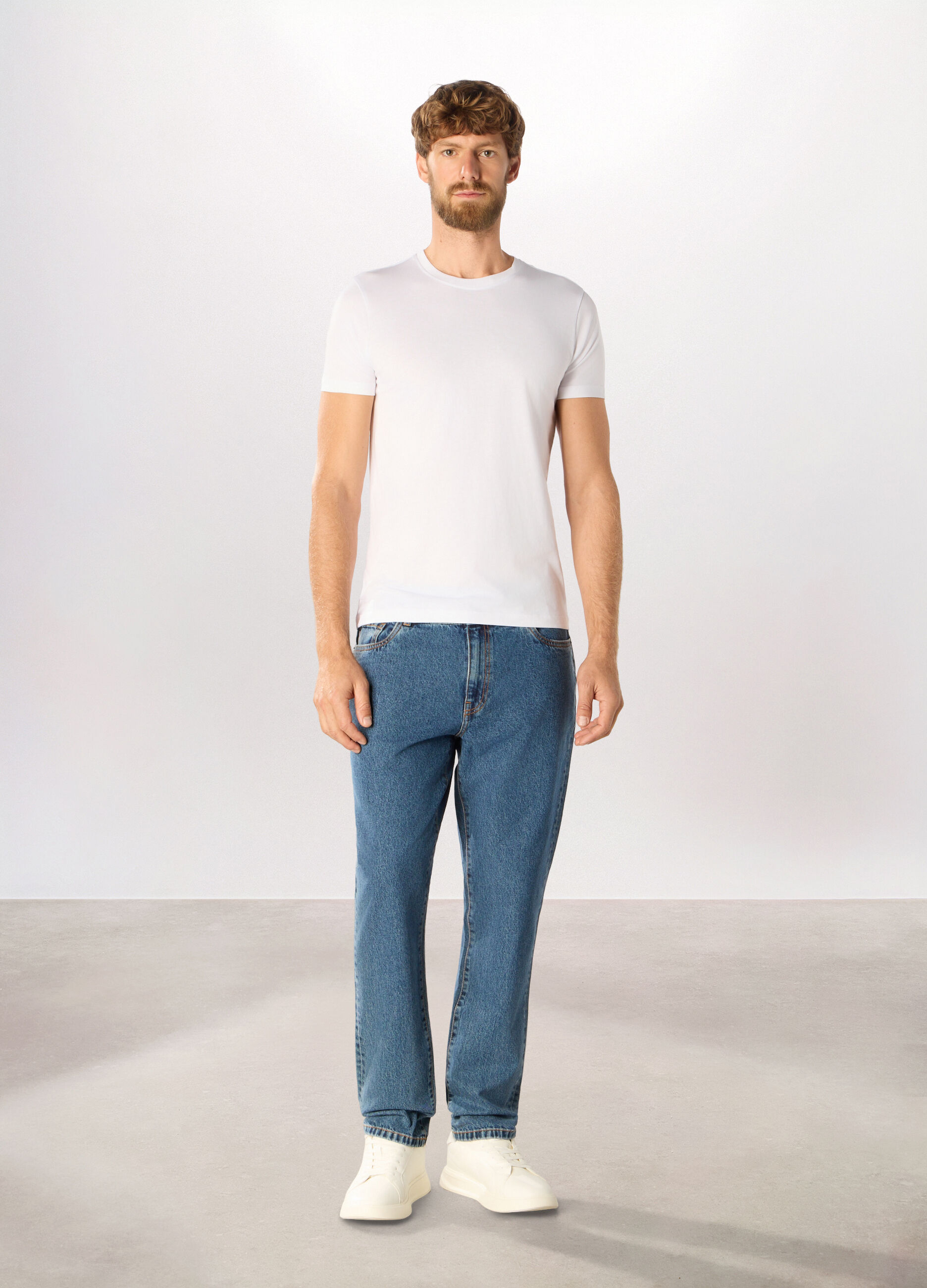Jeans regular fit in denim di puro cotone uomo_0
