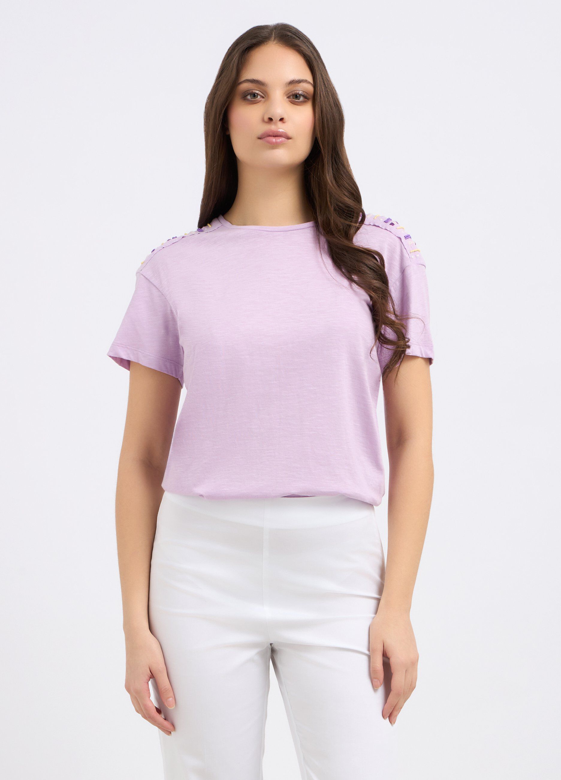 T-shirt in puro cotone con ricamo donna_0