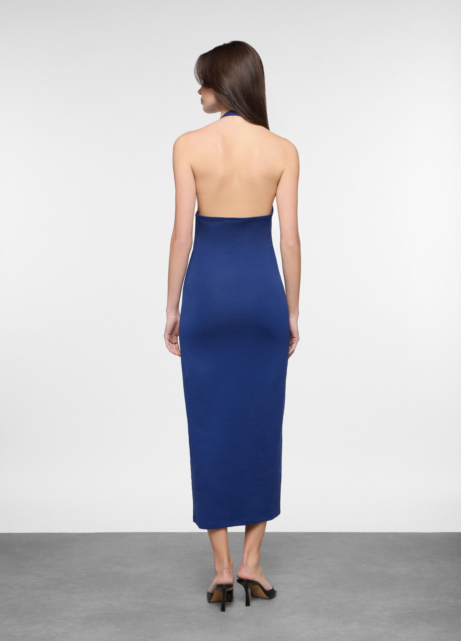 Abito lungo fitted in costina di cotone stretch donna_1