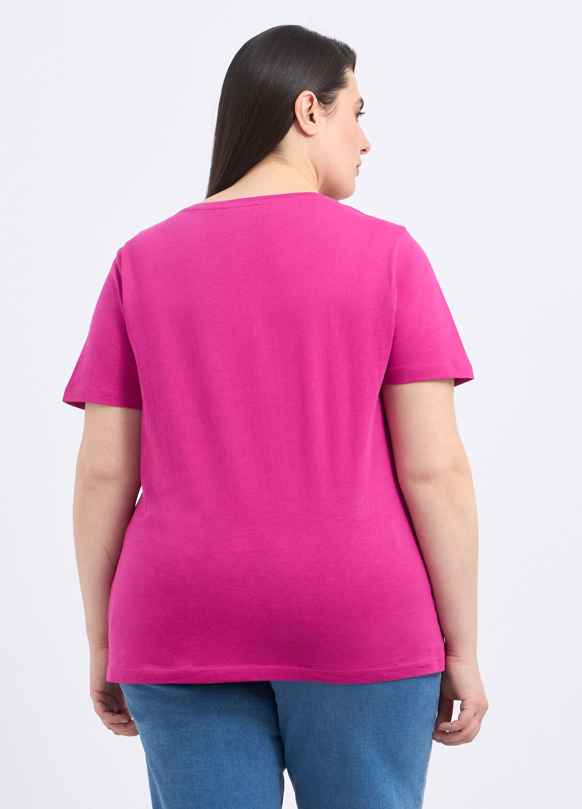 T-shirt in puro cotone con stampa foil donna curvy_1