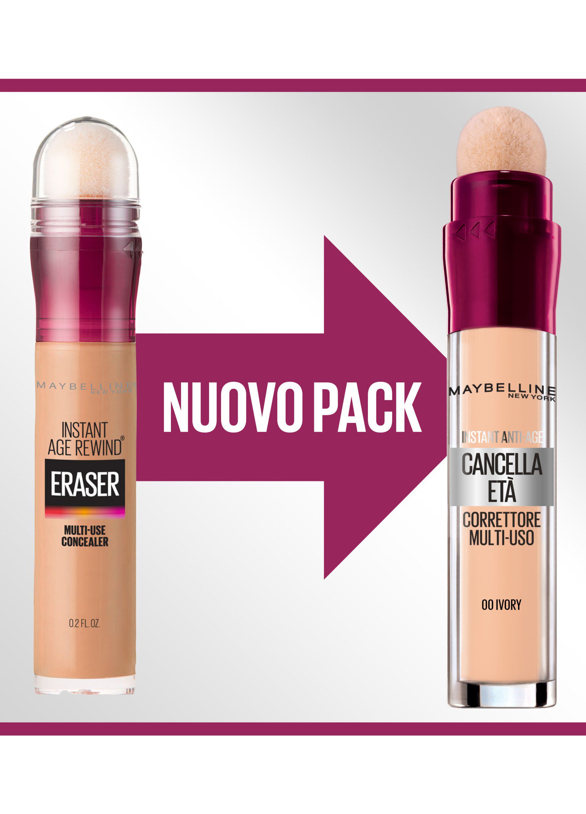 Maybelline New York Correttore Liquido Il Cancella Età, con Bacche di Goji e Haloxyl, Copre Occhiaie e Piccole Rughe, 00 Ivory, 6.8 ml.