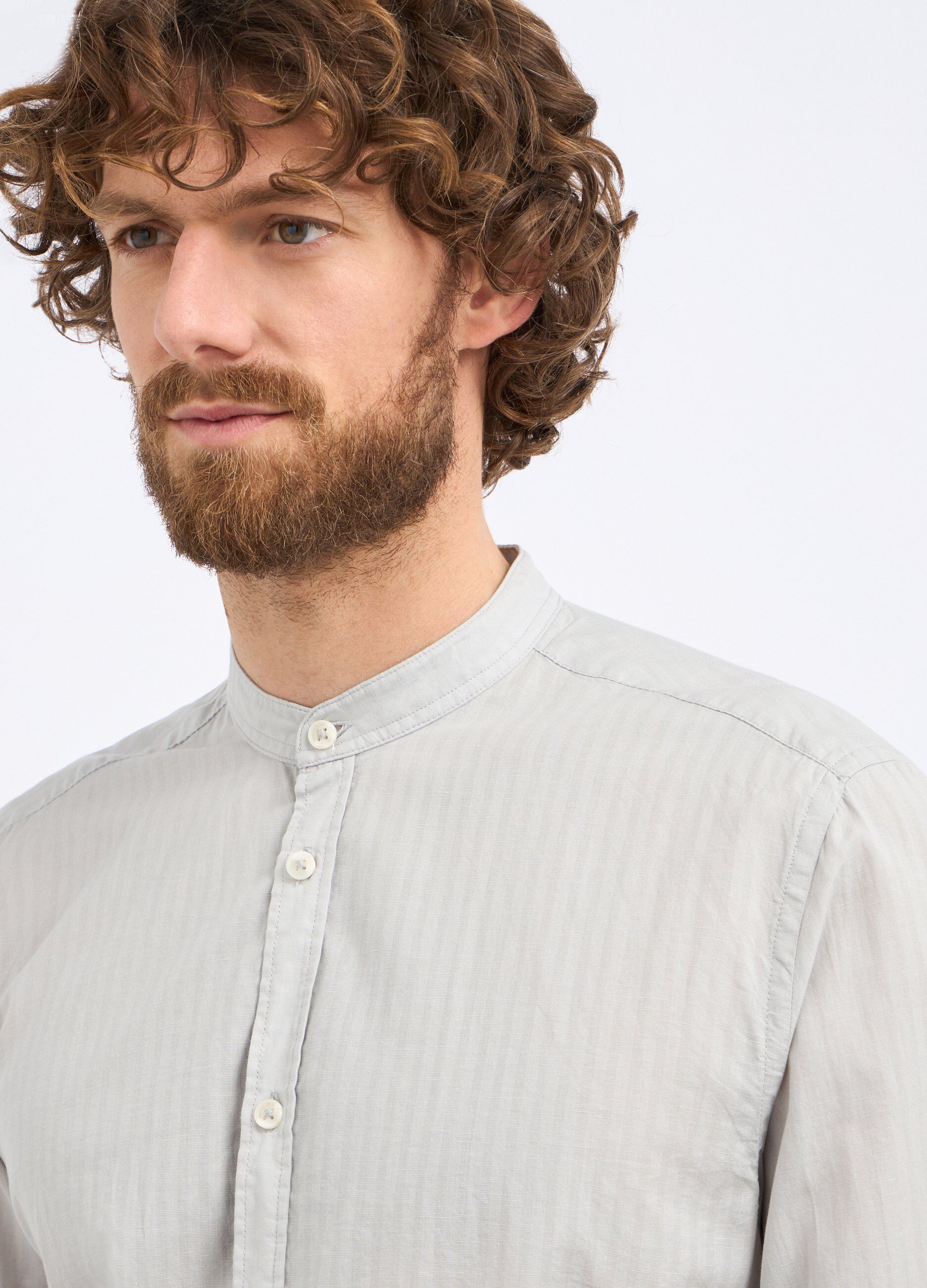 Camicia coreana in misto lino uomo