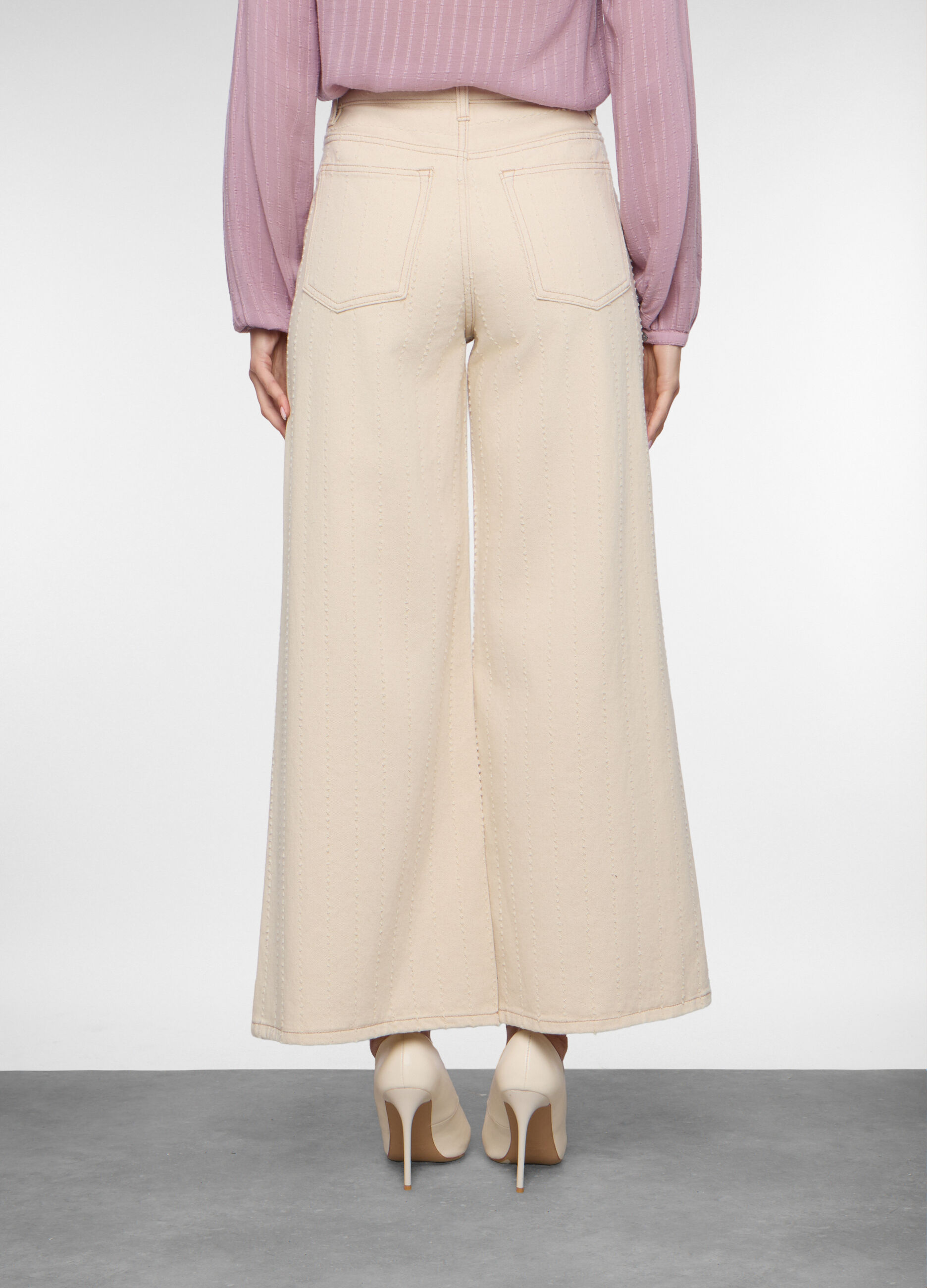 Pantaloni wide leg in denim di puro cotone donna_1