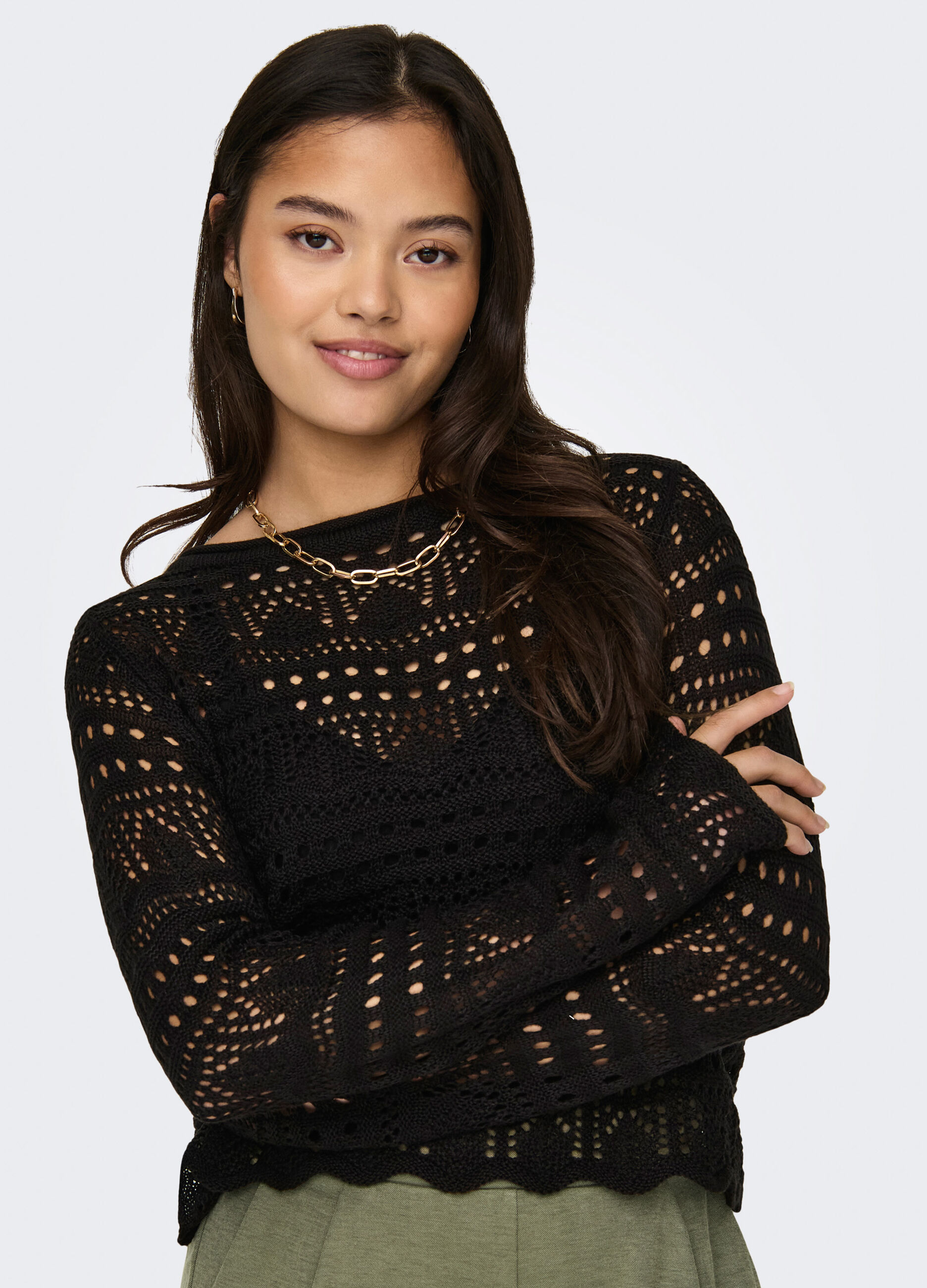Maglia operata con scollo rotondo donna_3