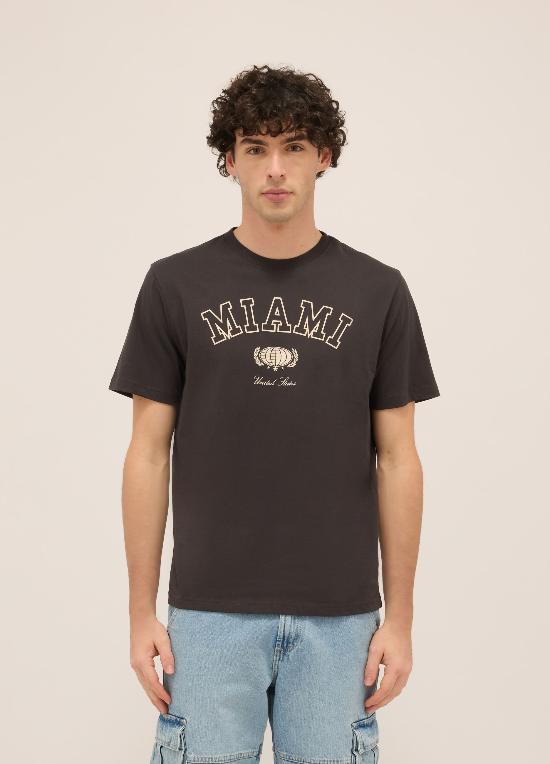 T-shirt girocollo in puro cotone con stampa uomo
